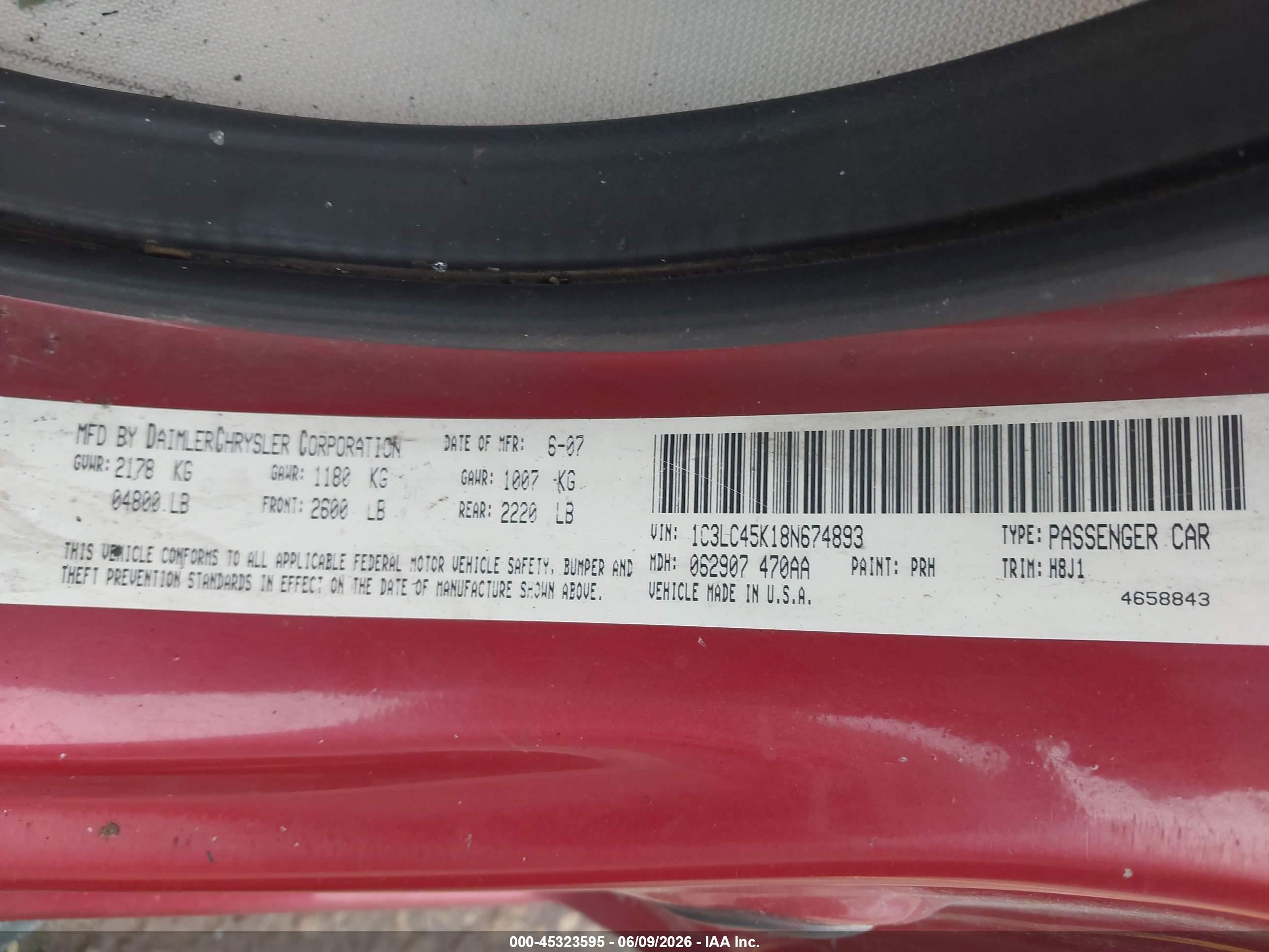 2008 Chrysler Sebring Lx Red vin: 1C3LC45K18N674893