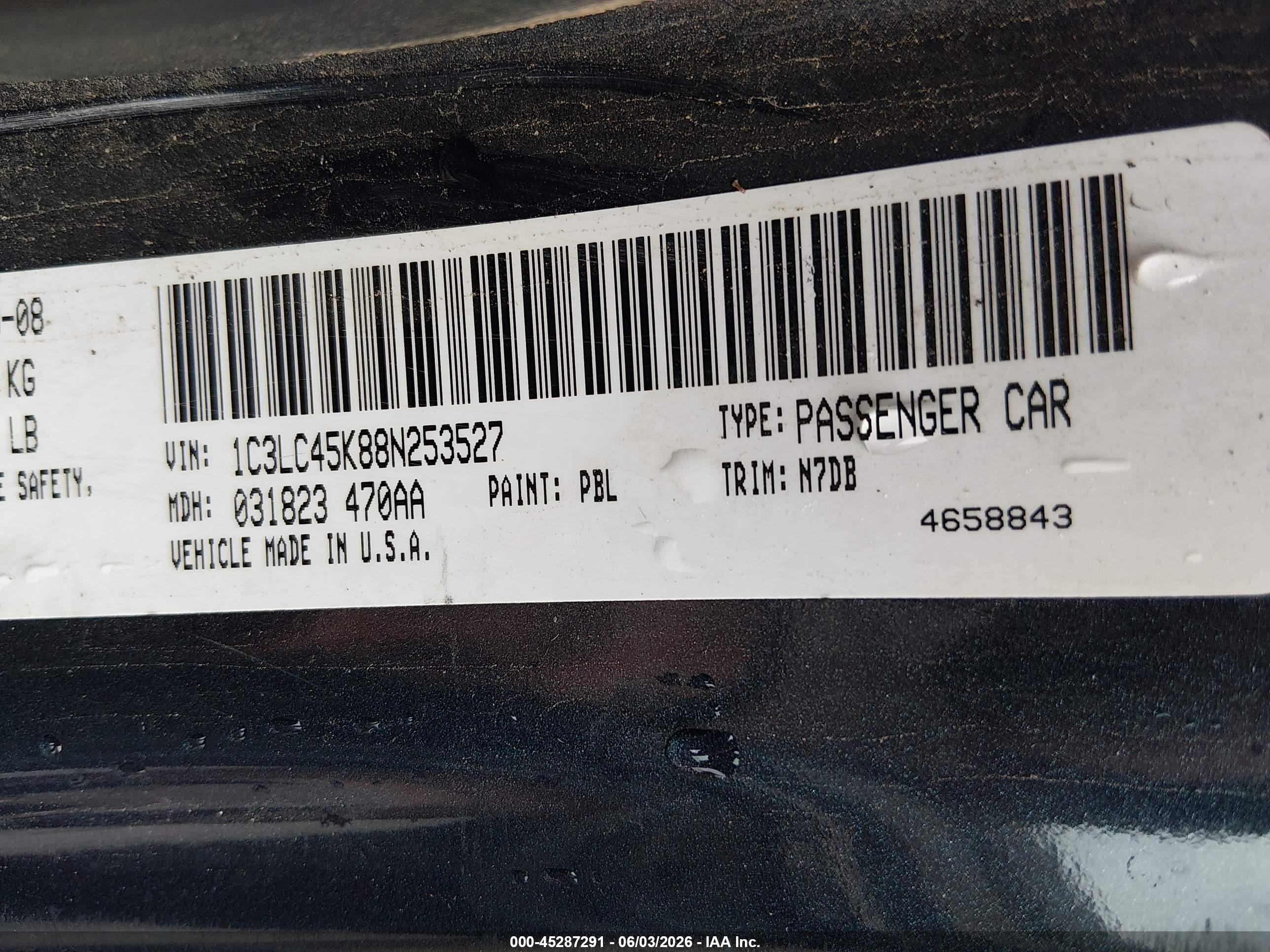 2008 Chrysler Sebring Lx Blue vin: 1C3LC45K88N253527