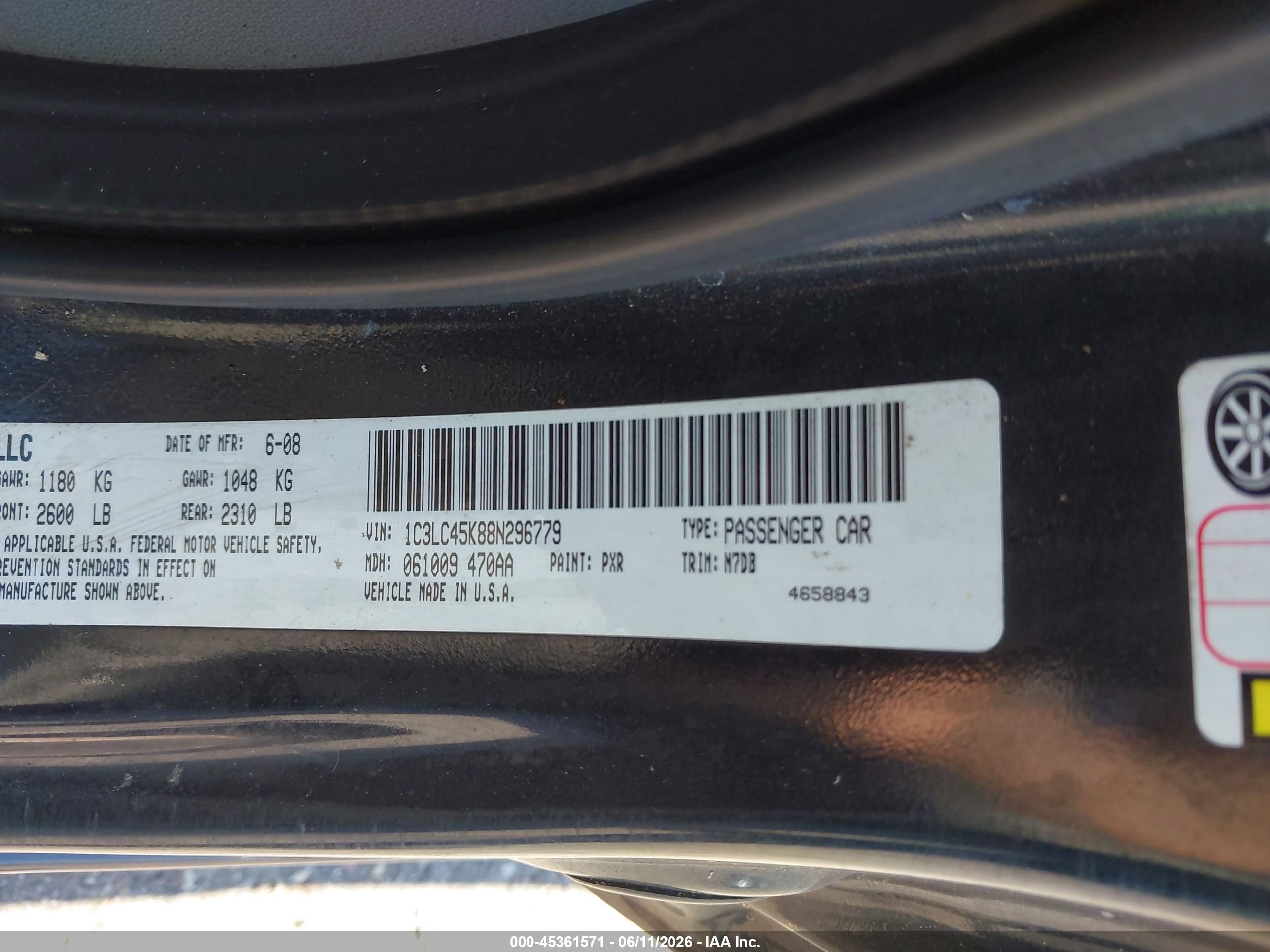 2008 Chrysler Sebring Lx Черный vin: 1C3LC45K88N296779
