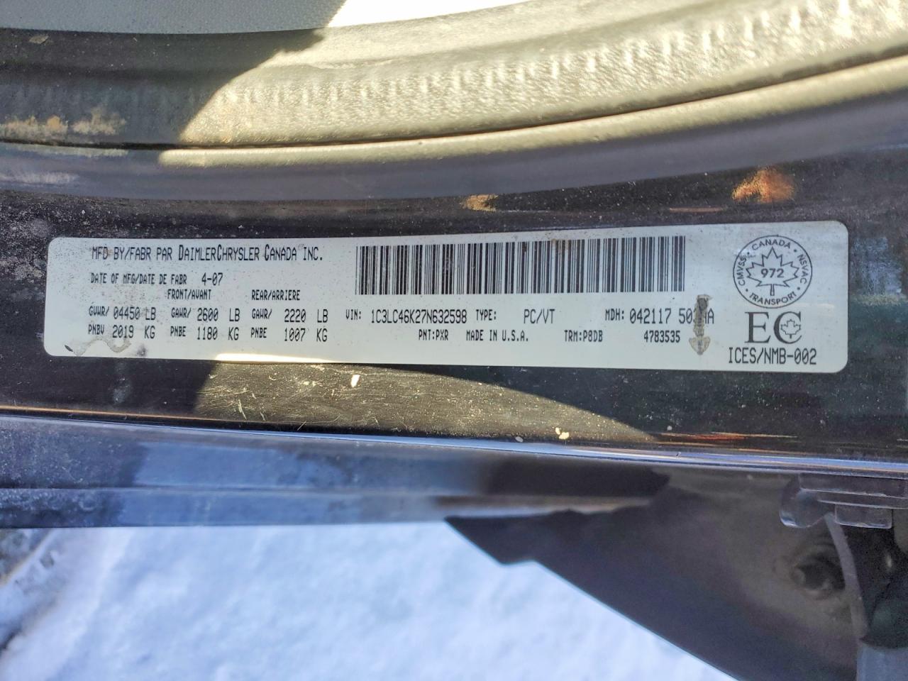 2007 Chrysler Sebring Black vin: 1C3LC46K27N632598