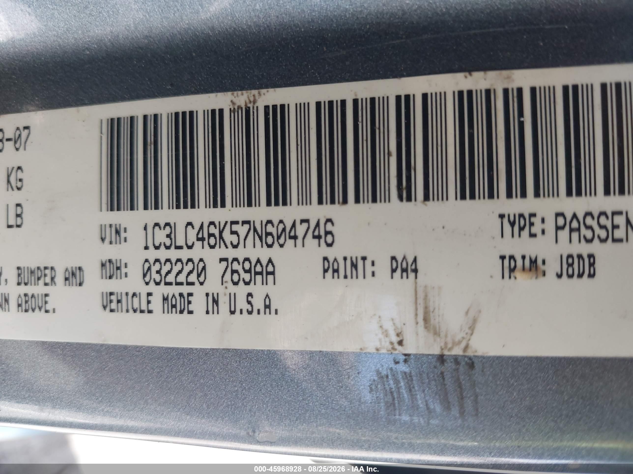 2007 Chrysler Sebring   Gray vin: 1C3LC46K57N604746