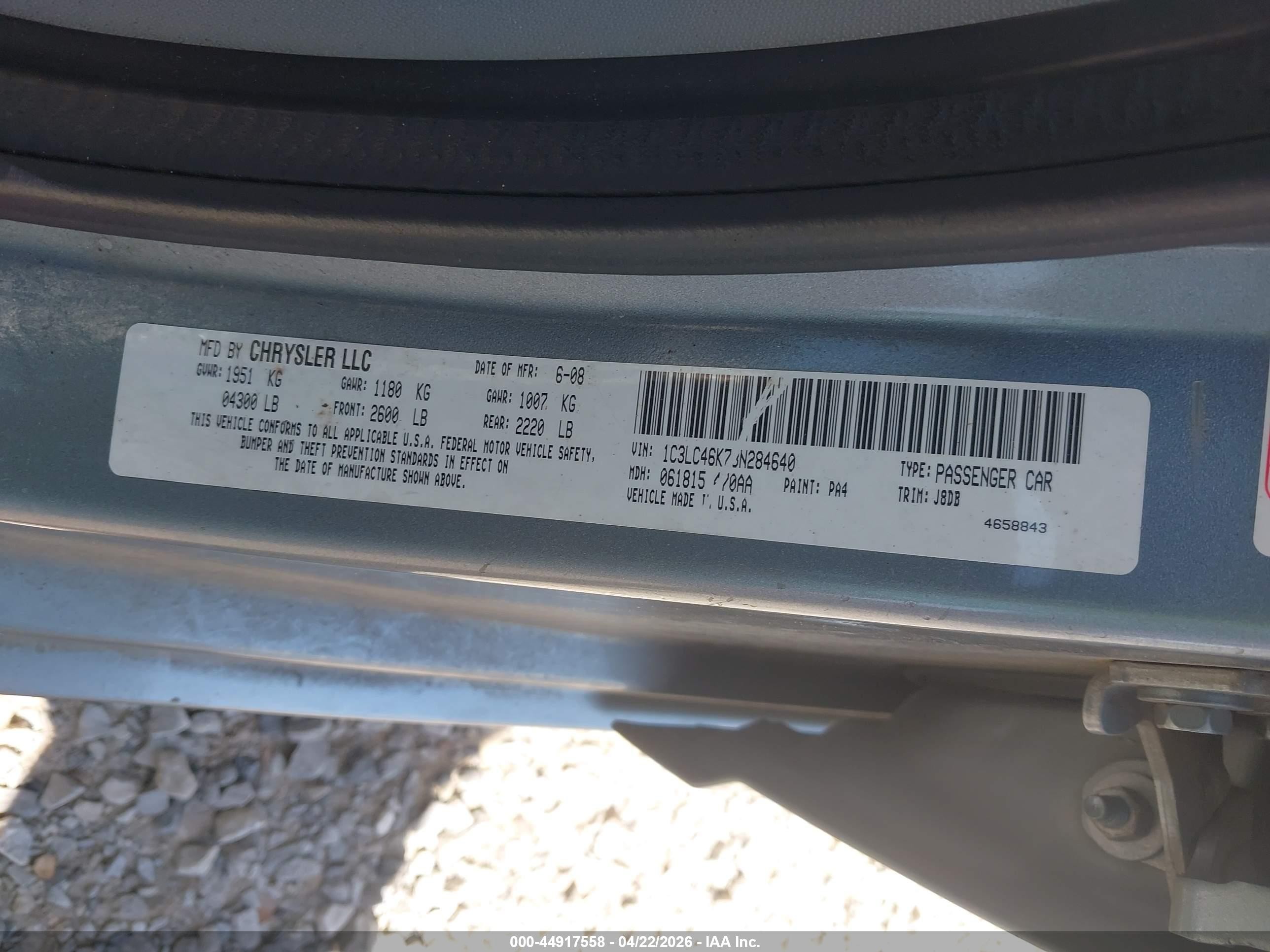 2008 Chrysler Sebring Lx Серебряный vin: 1C3LC46K78N284640