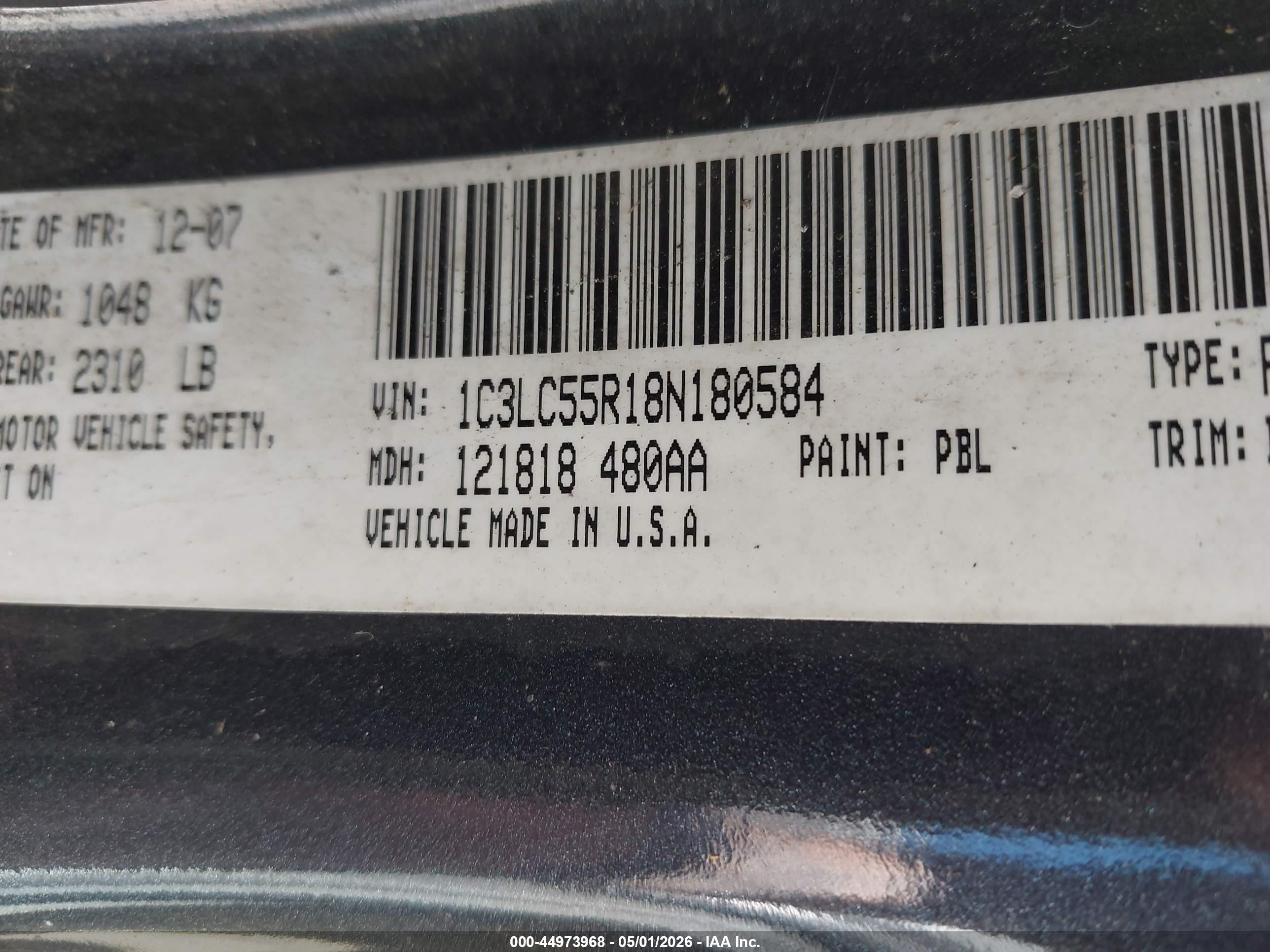 2008 Chrysler Sebring Touring Blue vin: 1C3LC55R18N180584