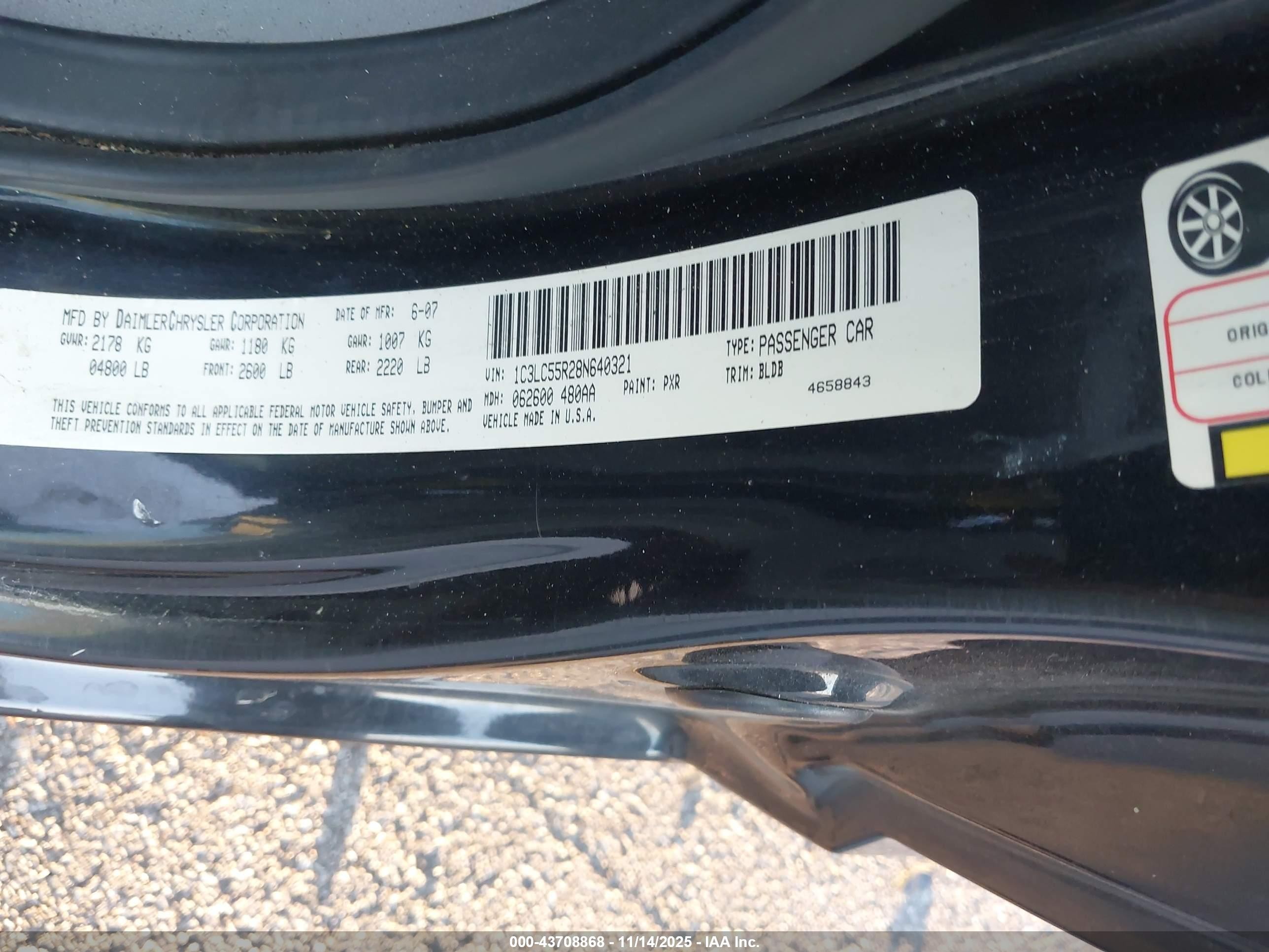 2008 Chrysler Sebring Touring Black vin: 1C3LC55R28N640321