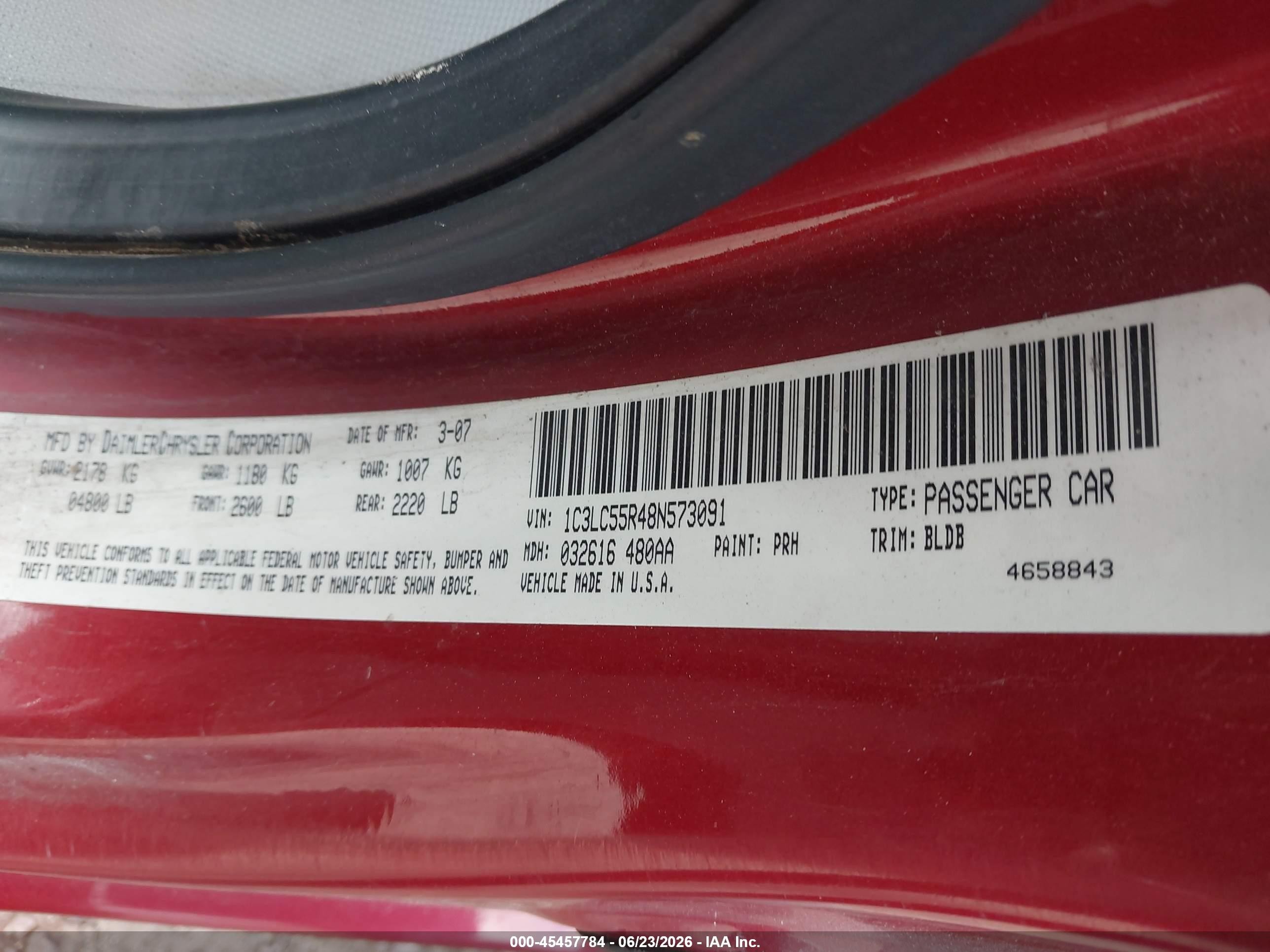 2008 Chrysler Sebring Touring Red vin: 1C3LC55R48N573091