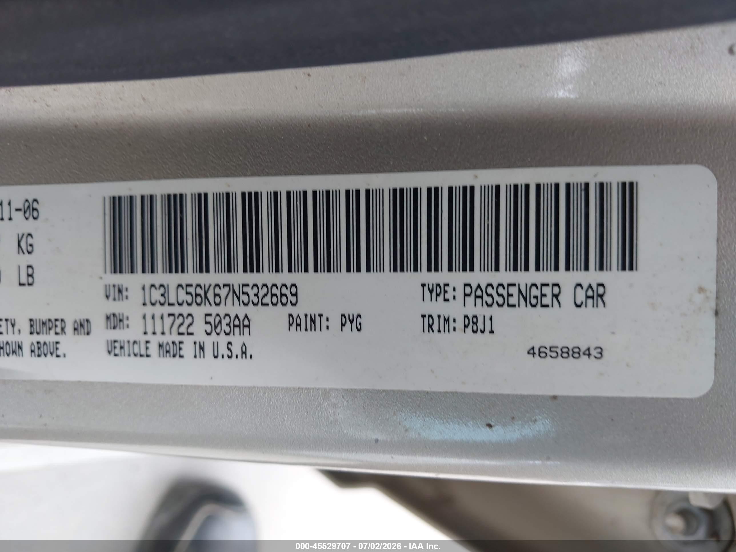 2007 Chrysler Sebring Touring Gold vin: 1C3LC56K67N532669