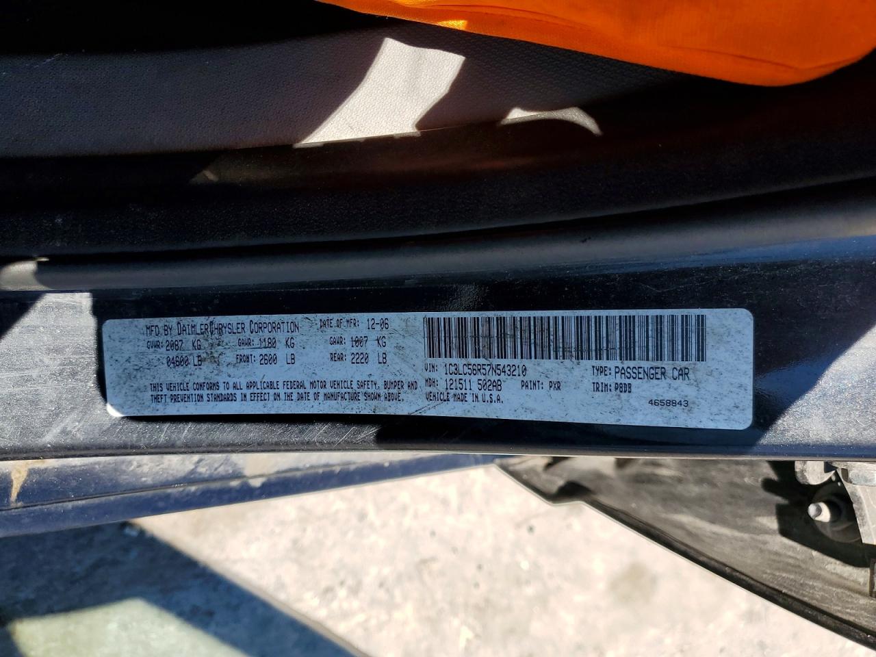 2007 Chrysler Sebring Touring Black vin: 1C3LC56R57N543210