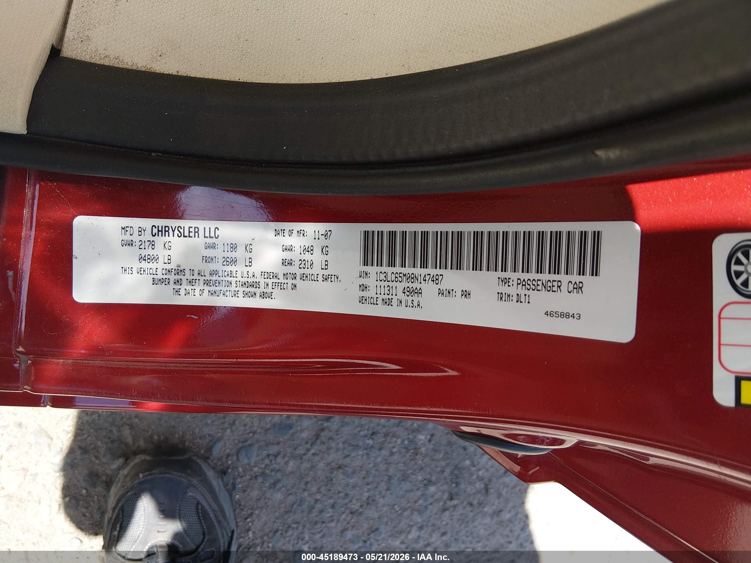 2008 Chrysler Sebring Limited Red vin: 1C3LC65M08N147487