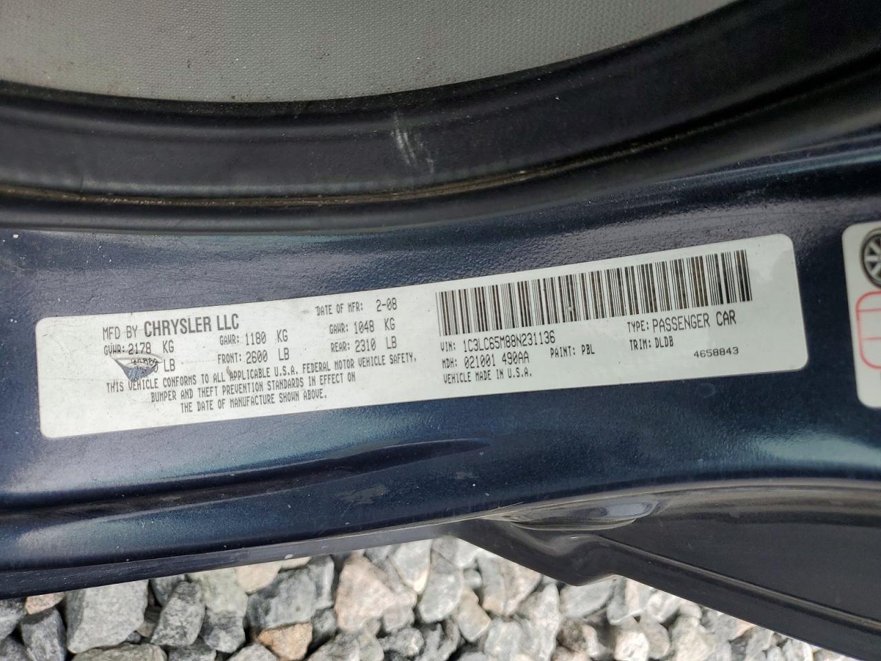2008 Chrysler Sebring Limited Blue vin: 1C3LC65M88N231136