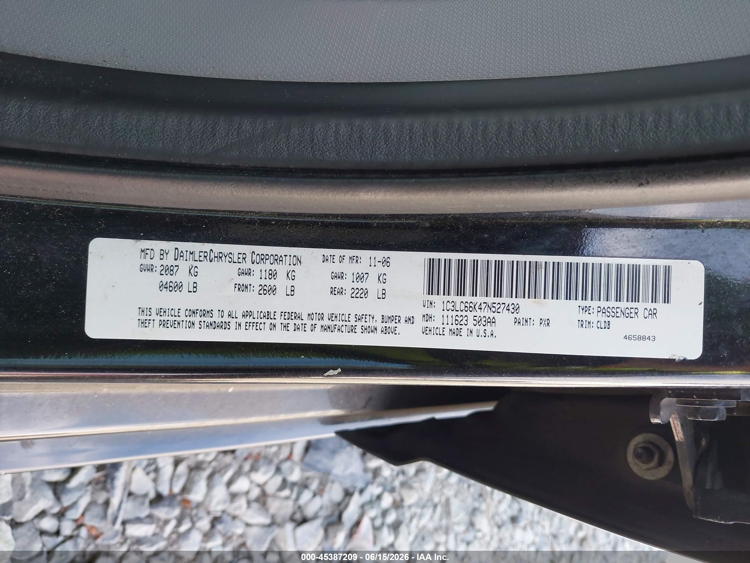 2007 Chrysler Sebring Limited Черный vin: 1C3LC66K47N527430