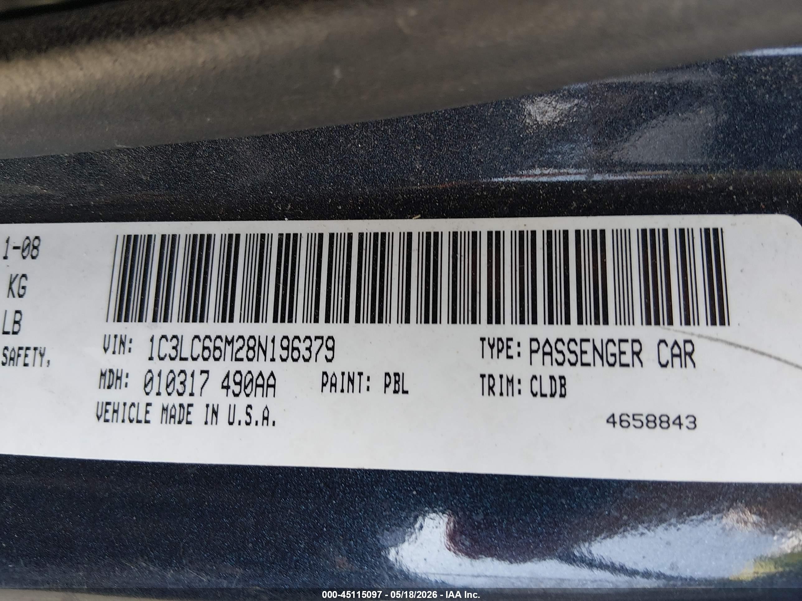 2008 Chrysler Sebring Limited Blue vin: 1C3LC66M28N196379