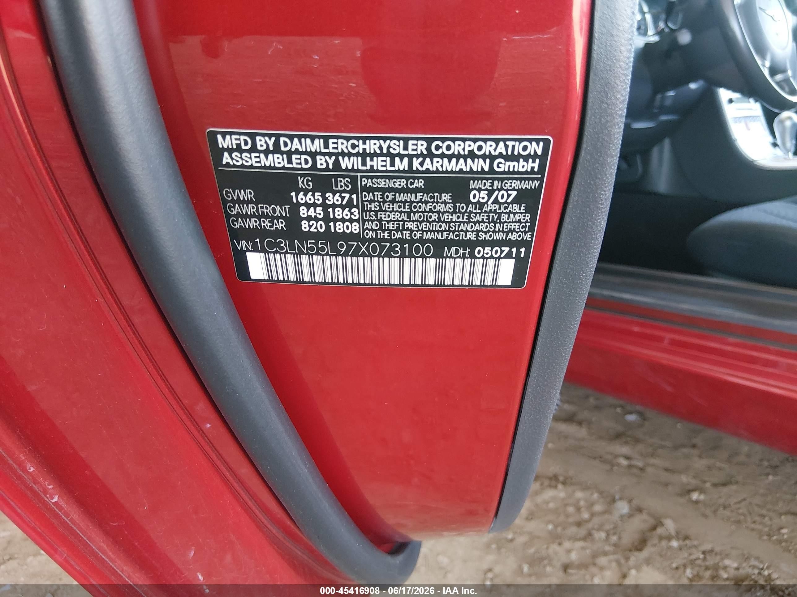 2007 Chrysler Crossfire   Red vin: 1C3LN55L97X073100