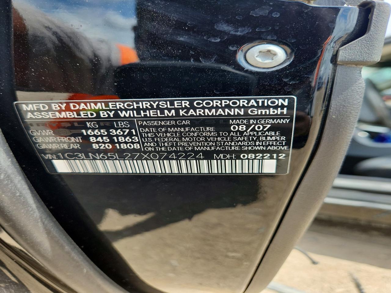 2007 Chrysler Crossfire Limited Черный vin: 1C3LN65L27X074224