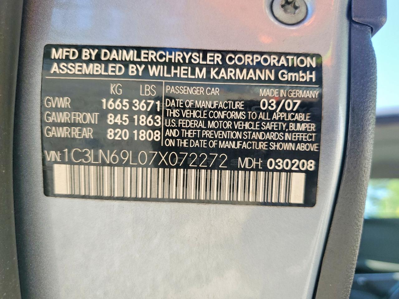 2007 Chrysler Crossfire Limited Silver vin: 1C3LN69L07X072272