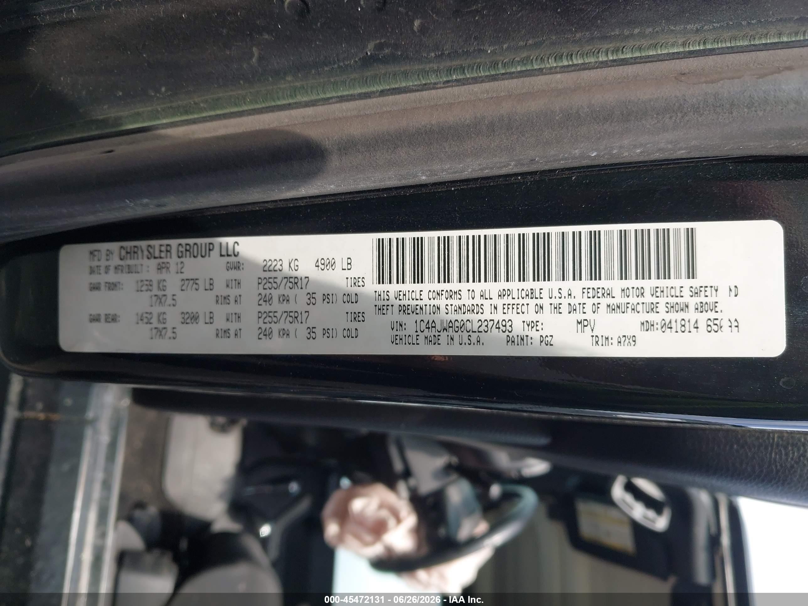 2012 Jeep Wrangler Sport Черный vin: 1C4AJWAG0CL237493