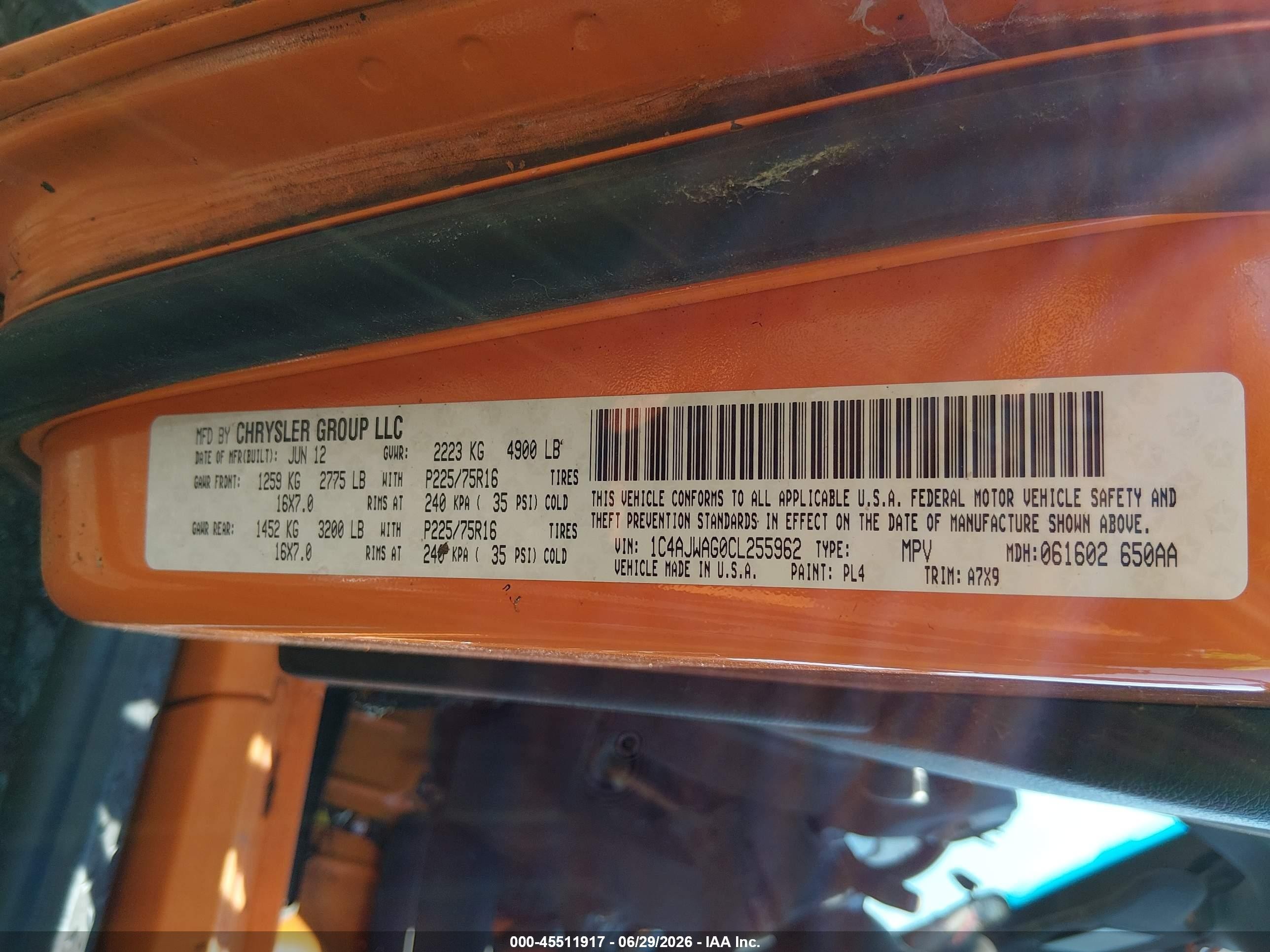 2012 Jeep Wrangler Sport Orange vin: 1C4AJWAG0CL255962
