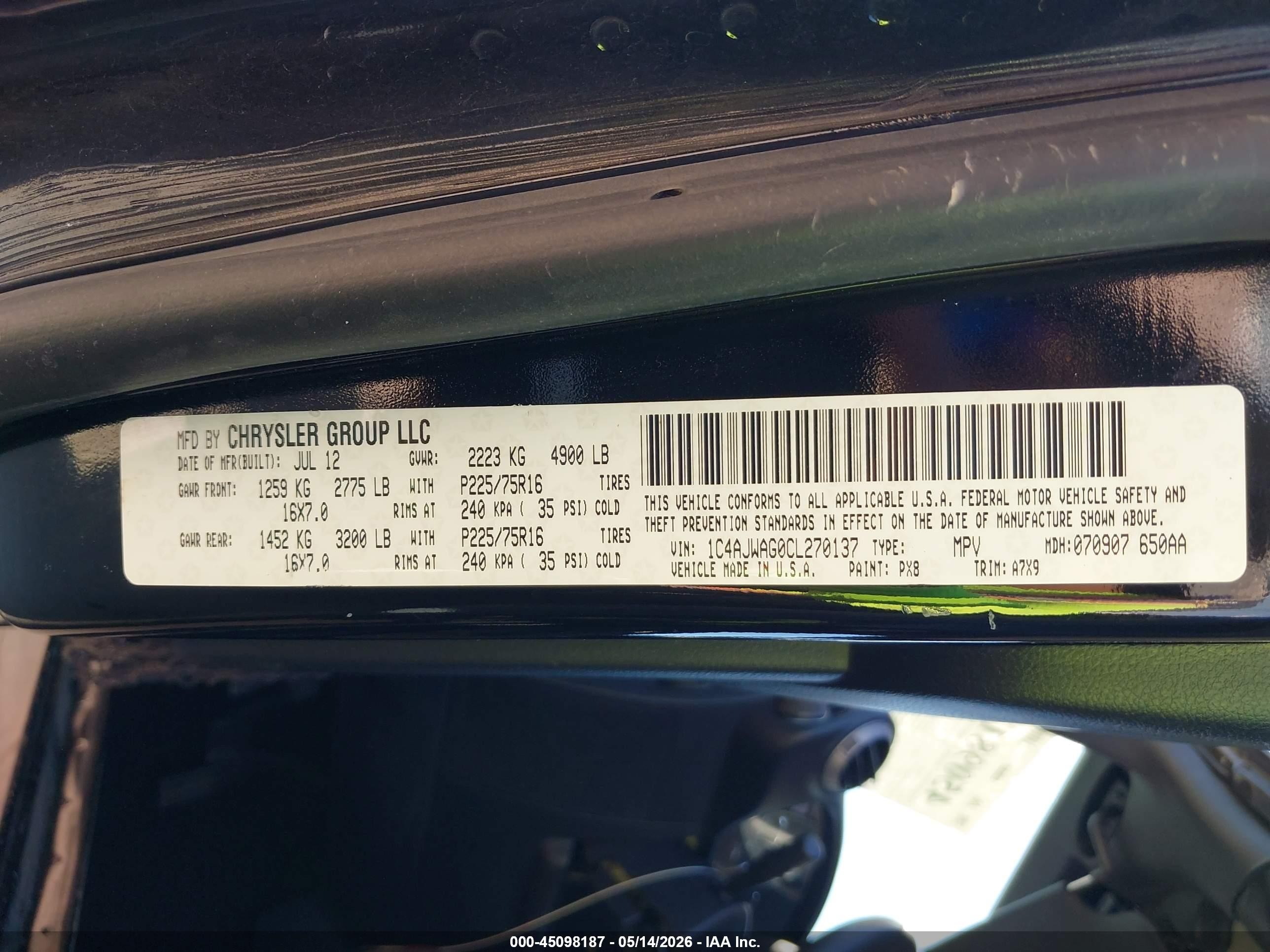2012 Jeep Wrangler Sport Black vin: 1C4AJWAG0CL270137