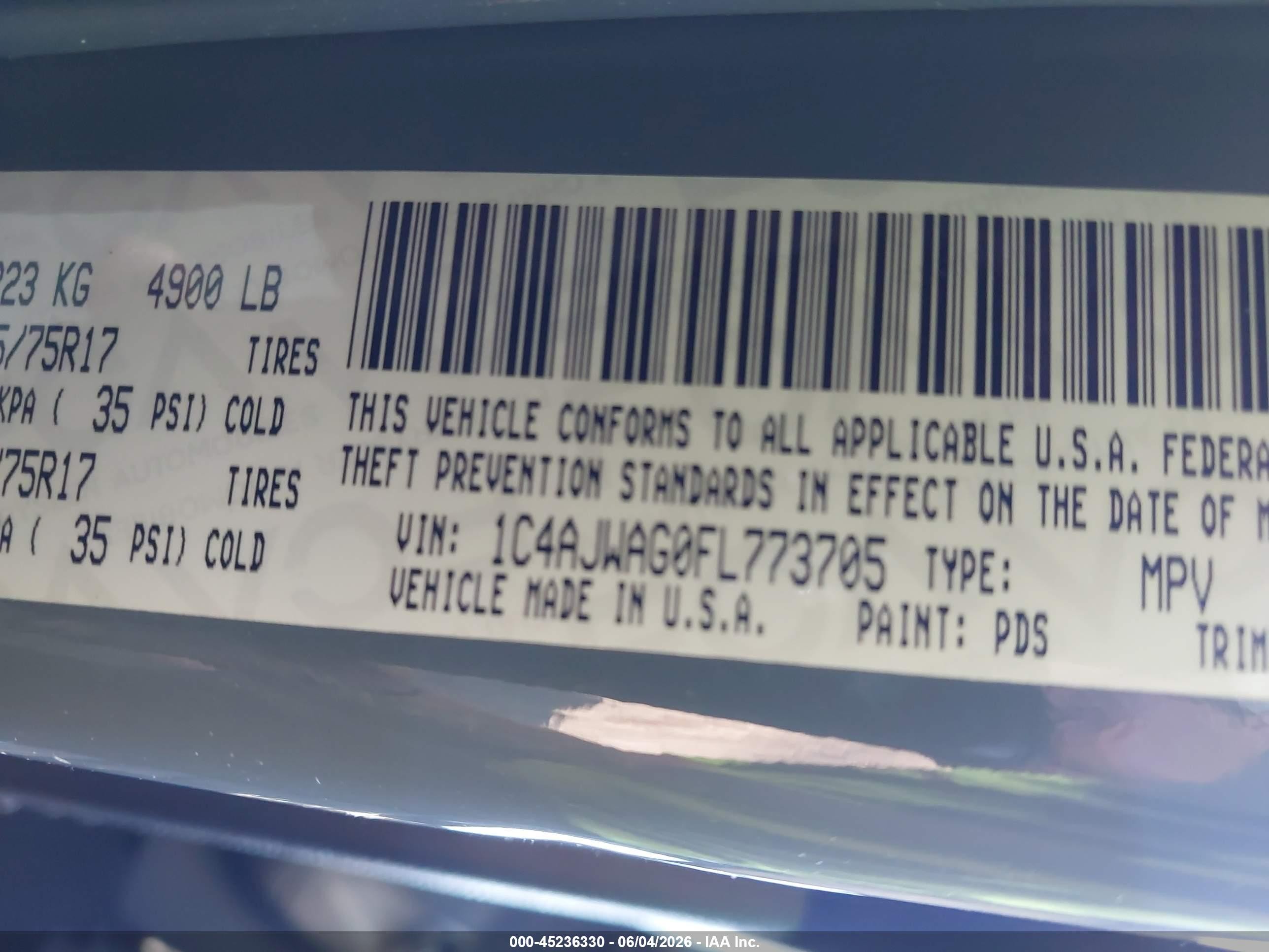 2015 Jeep Wrangler Sport Gray vin: 1C4AJWAG0FL773705