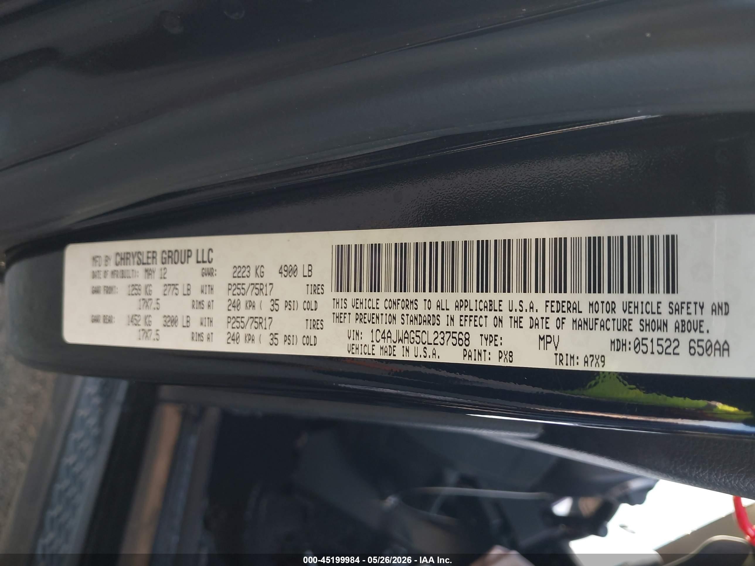2012 Jeep Wrangler Sport Черный vin: 1C4AJWAG5CL237568