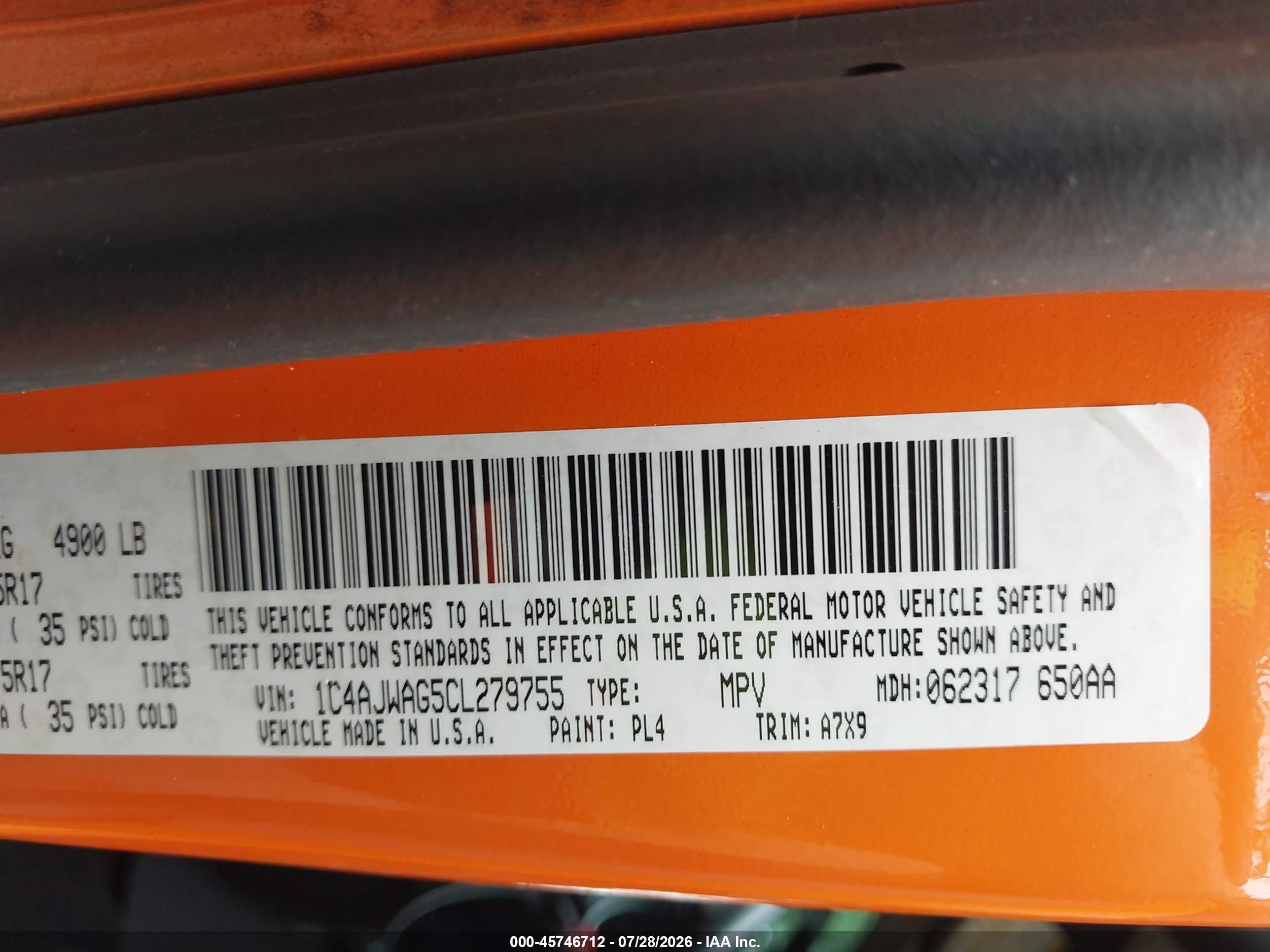 2012 Jeep Wrangler Sport Orange vin: 1C4AJWAG5CL279755