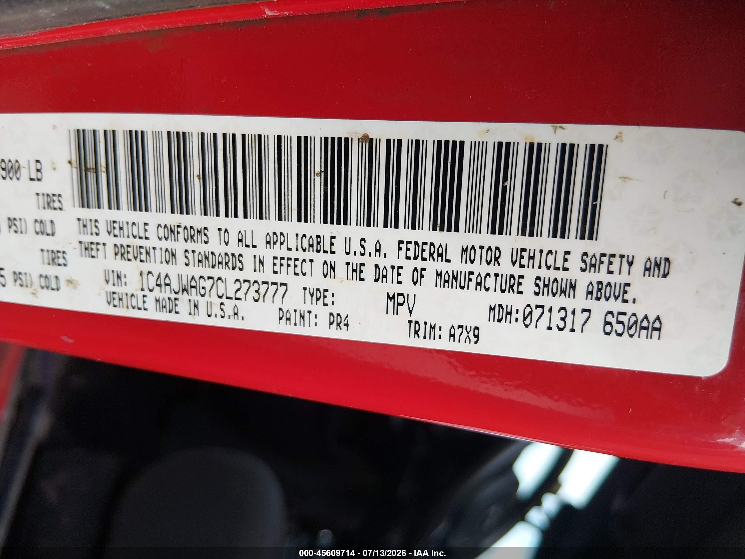 2012 Jeep Wrangler Sport Red vin: 1C4AJWAG7CL273777