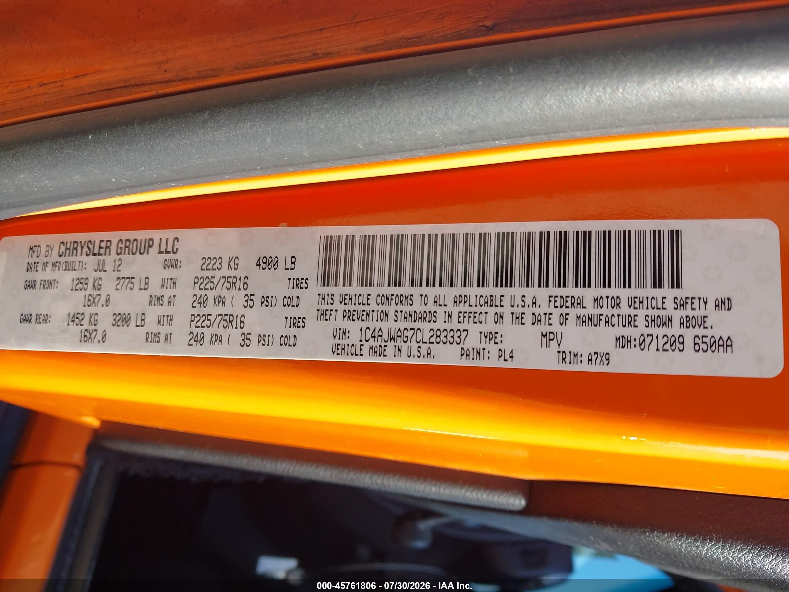 2012 Jeep Wrangler Sport Orange vin: 1C4AJWAG7CL283337