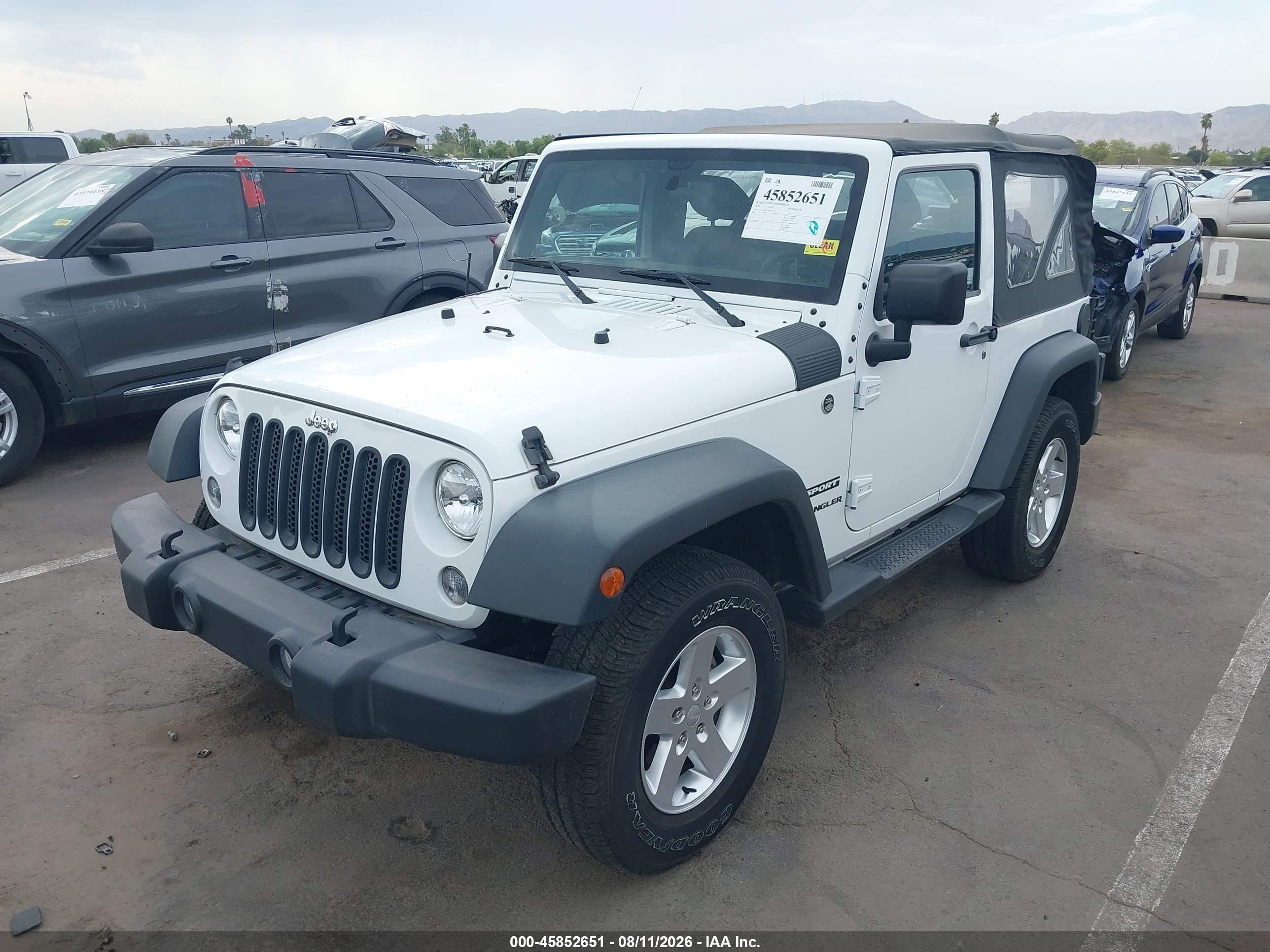 2015 Jeep Wrangler Sport White vin: 1C4AJWAG7FL608170