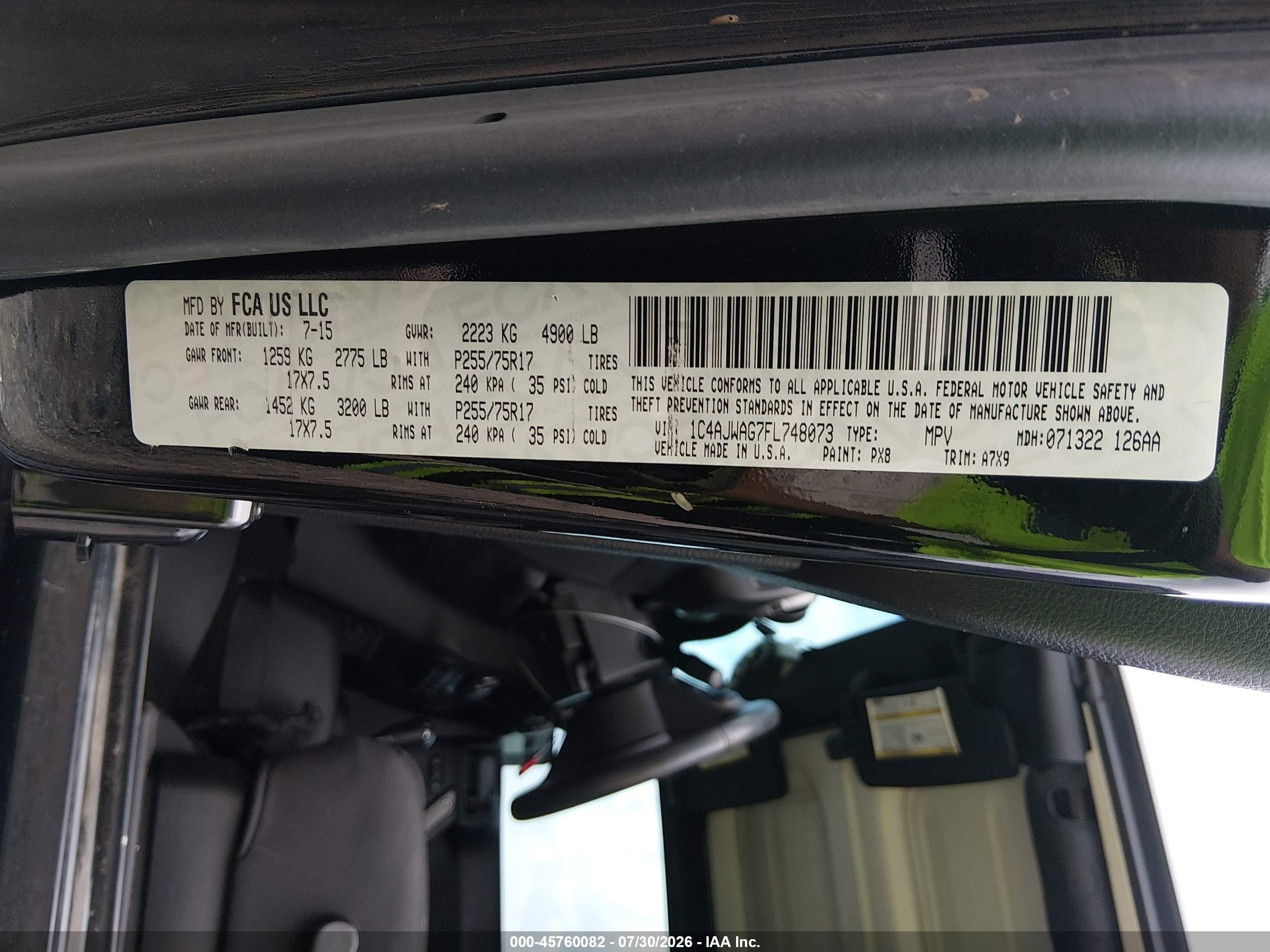 2015 Jeep Wrangler Sport Black vin: 1C4AJWAG7FL748073