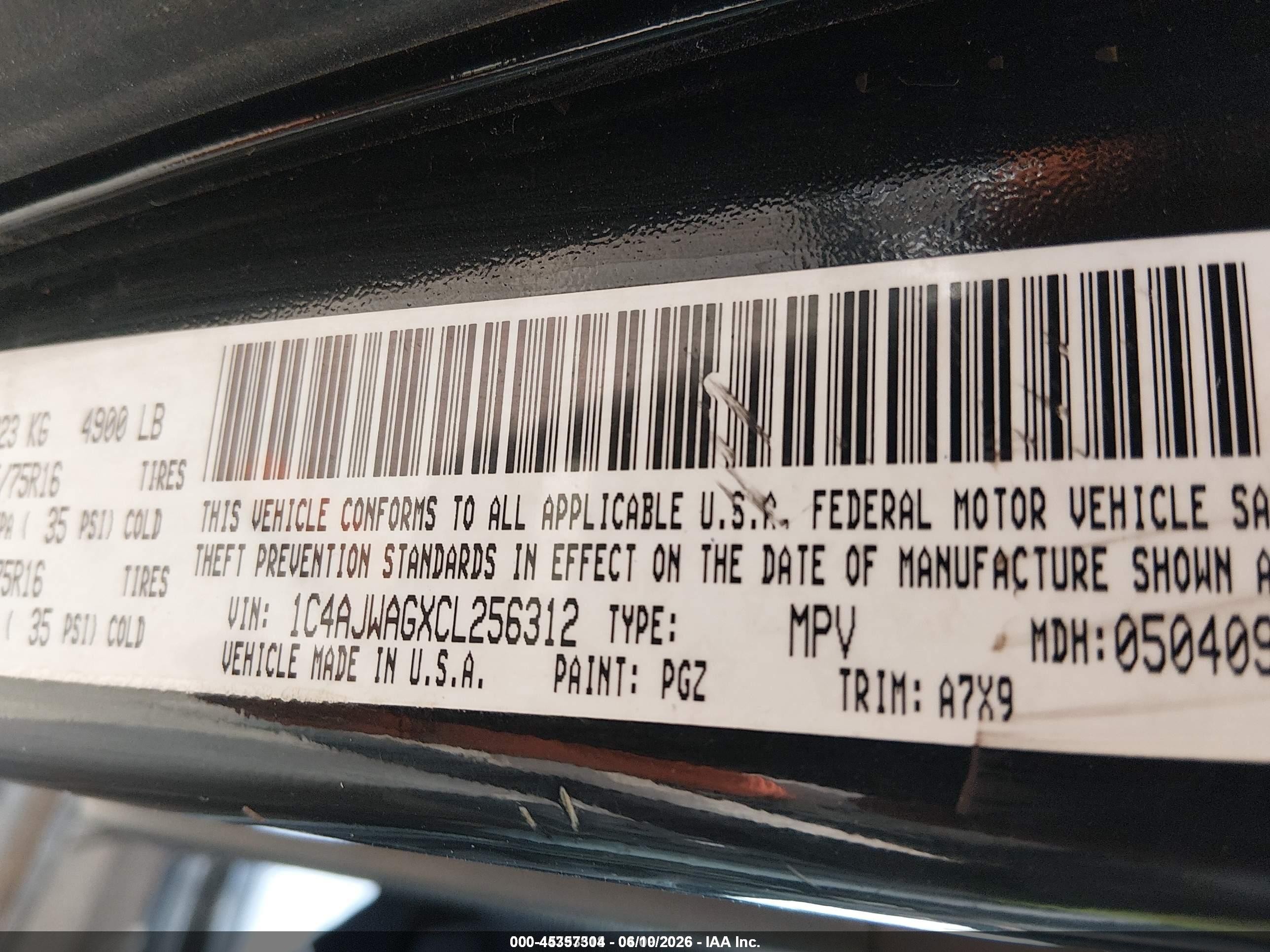 2012 Jeep Wrangler Sport Black vin: 1C4AJWAGXCL256312