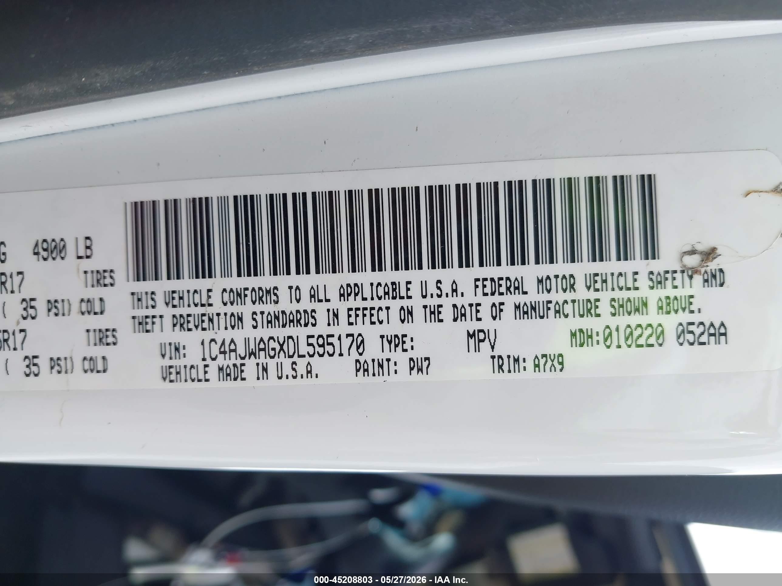 2013 Jeep Wrangler Sport White vin: 1C4AJWAGXDL595170