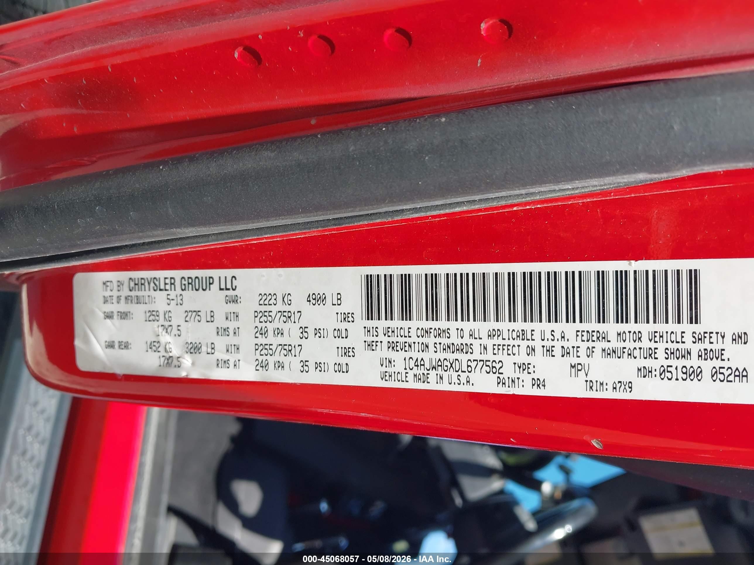 2013 Jeep Wrangler Sport Red vin: 1C4AJWAGXDL677562