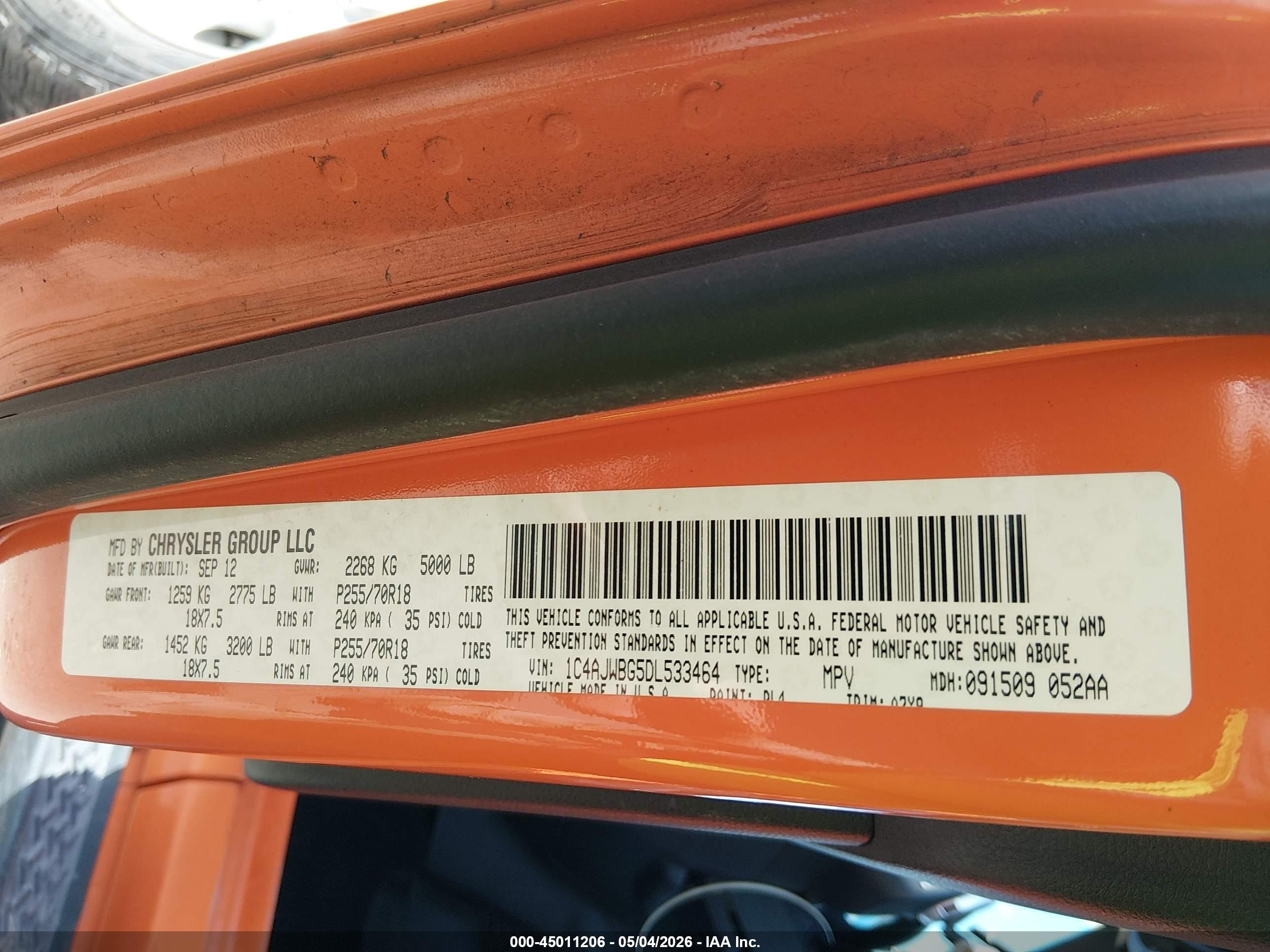 2013 Jeep Wrangler Sahara Оранжевый vin: 1C4AJWBG5DL533464