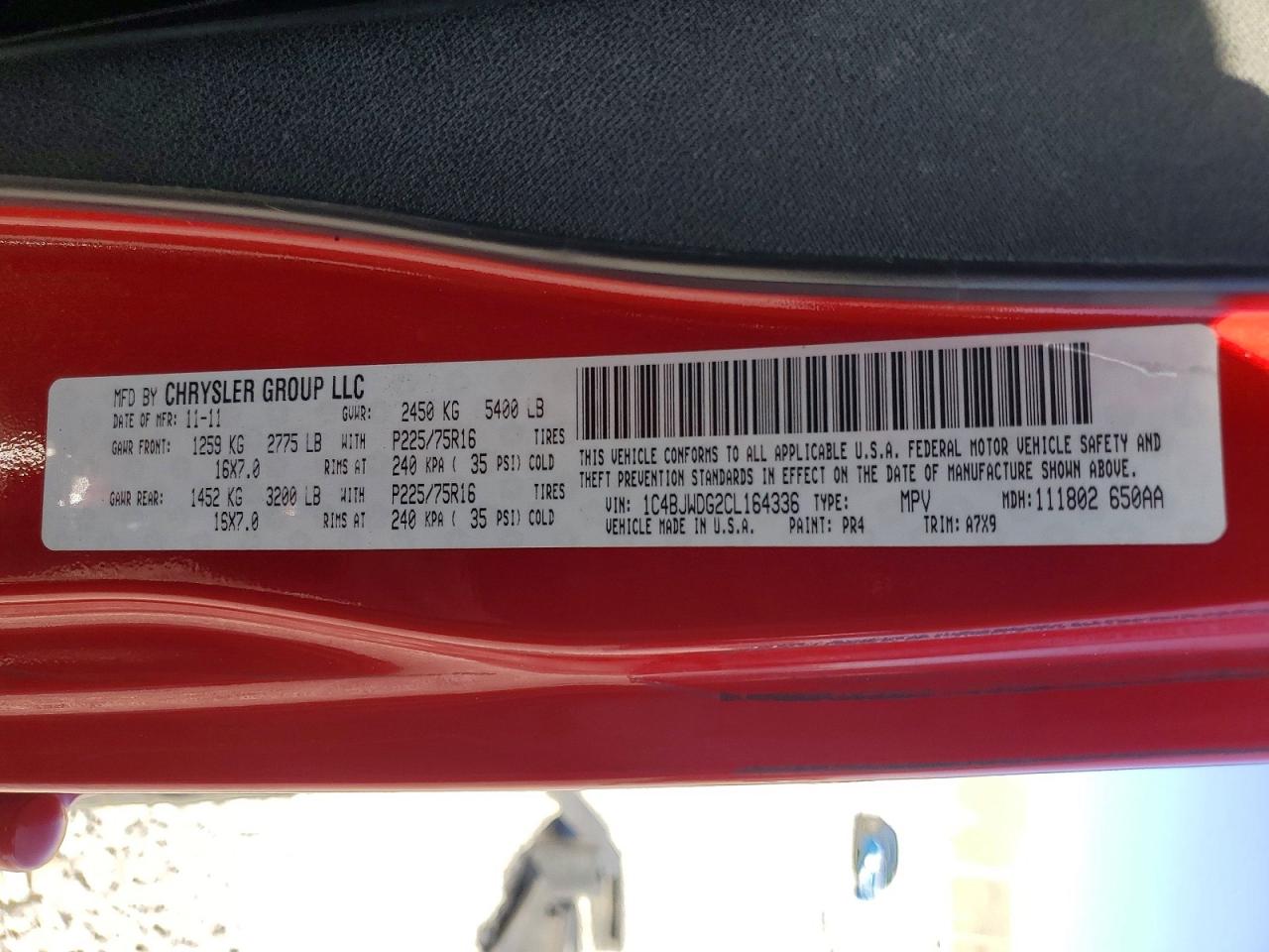 2012 Jeep Wrangler Unlimited Sport Red vin: 1C4BJWDG2CL164336