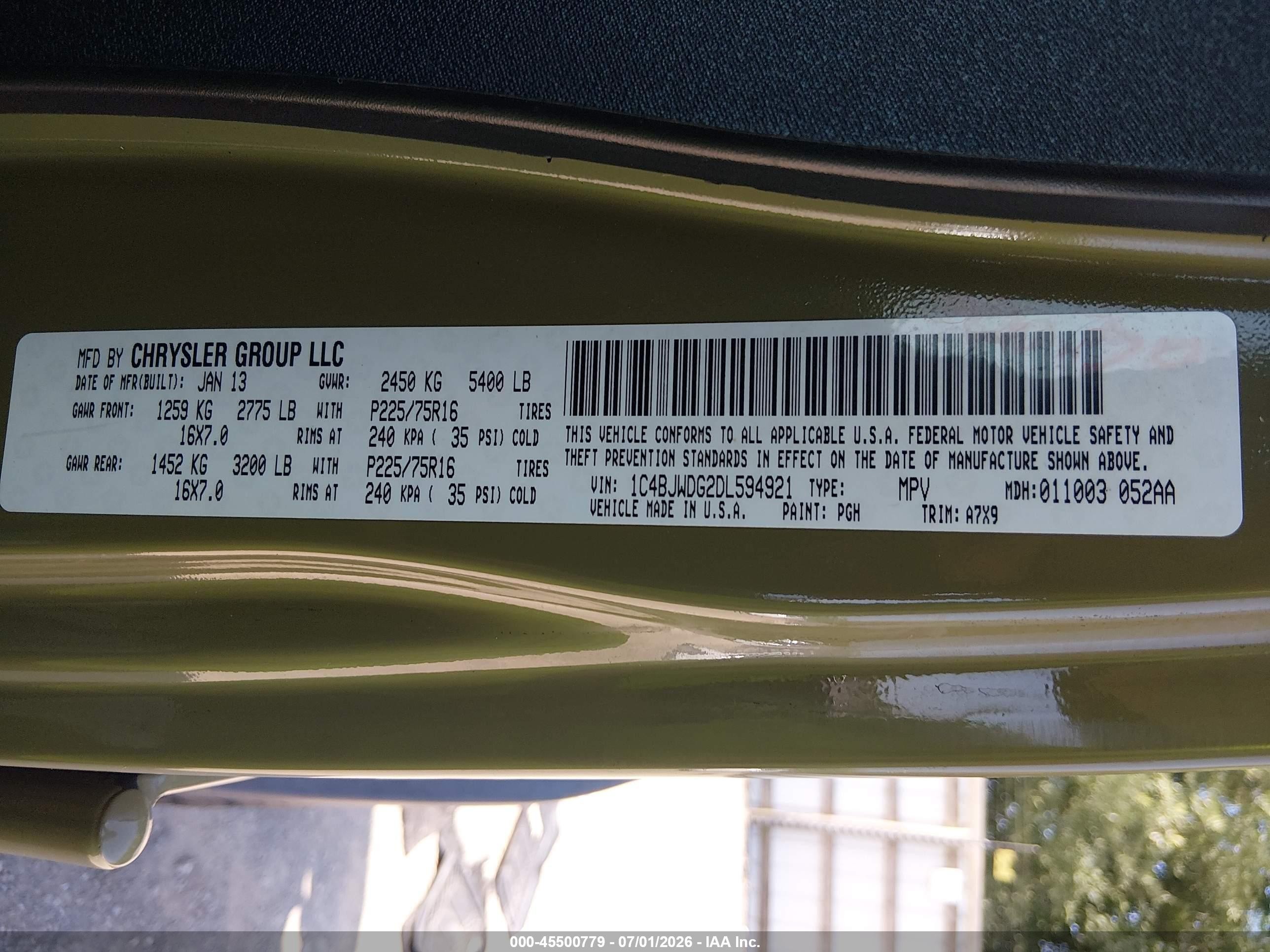 2013 Jeep Wrangler Unlimited Sport Green vin: 1C4BJWDG2DL594921
