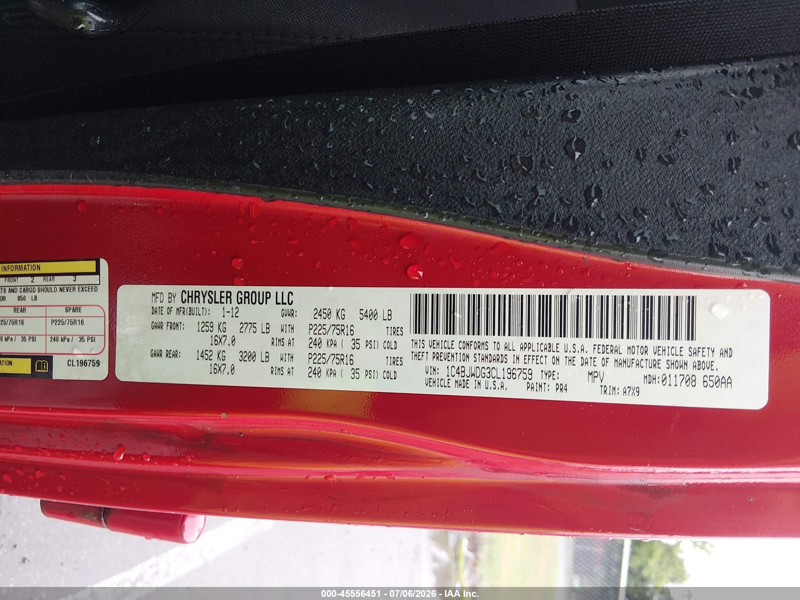 2012 Jeep Wrangler Unlimited Sport Red vin: 1C4BJWDG3CL196759