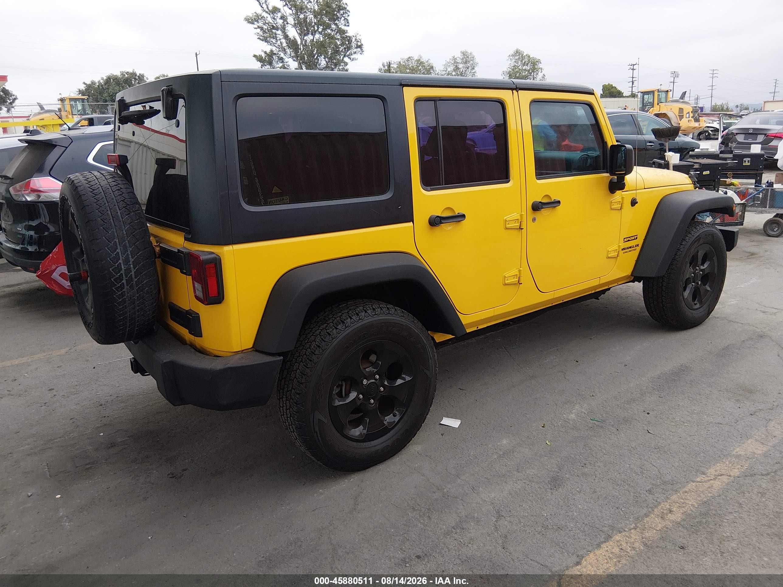 2015 Jeep Wrangler Unlimited Sport Yellow vin: 1C4BJWDG3FL625306