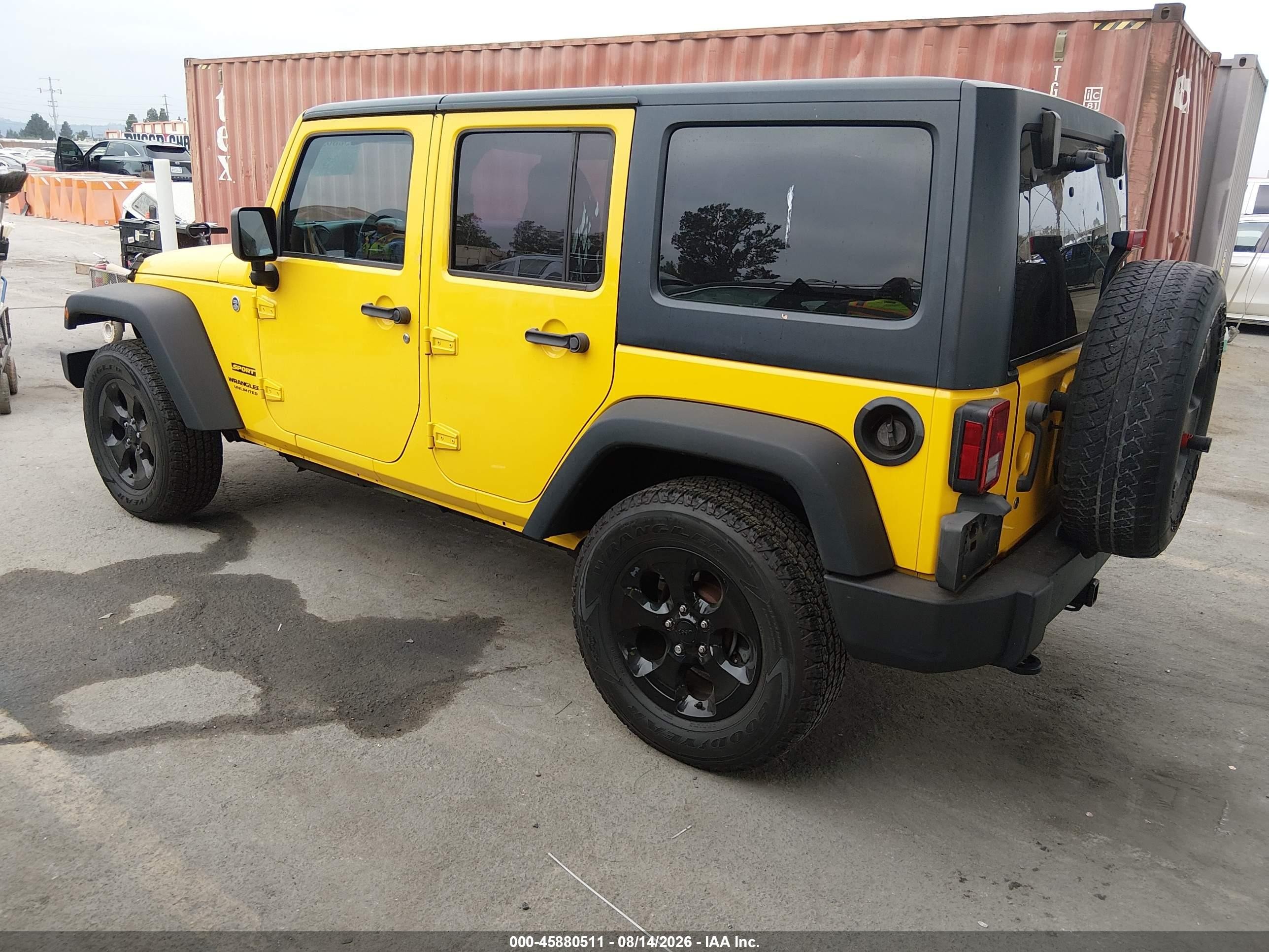 2015 Jeep Wrangler Unlimited Sport Yellow vin: 1C4BJWDG3FL625306