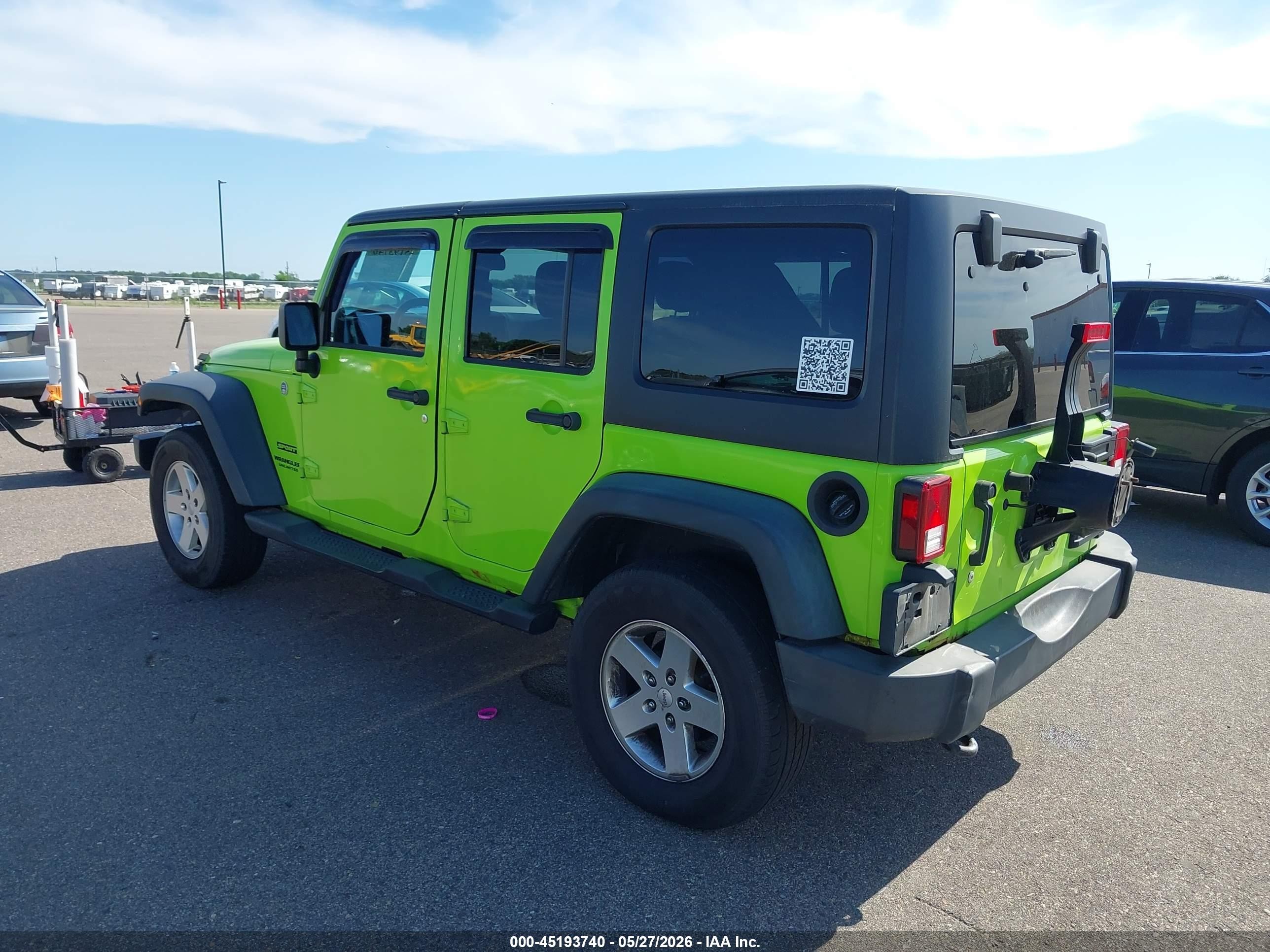 2013 Jeep Wrangler Unlimited Sport Green vin: 1C4BJWDG4DL547616