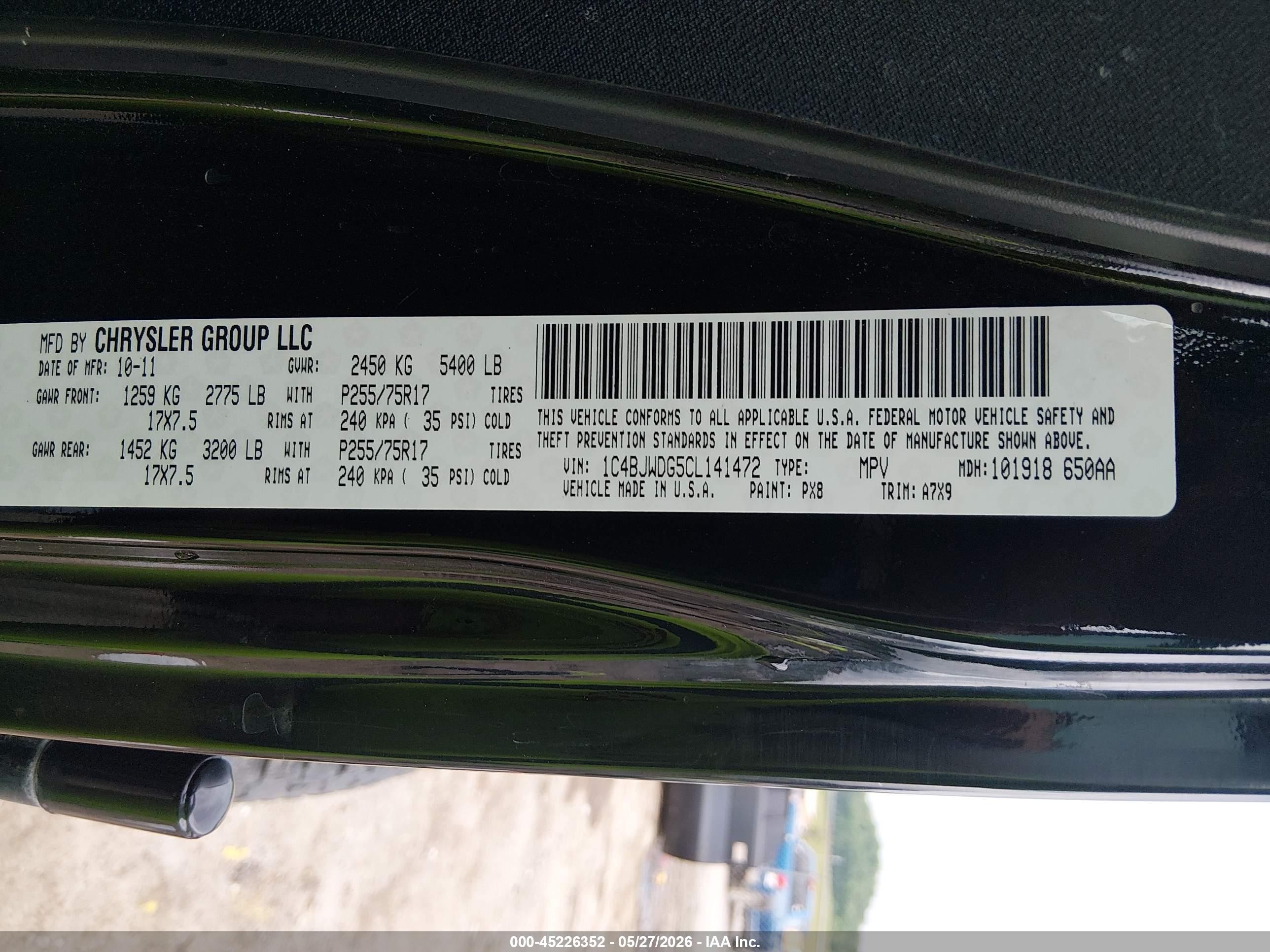 2012 Jeep Wrangler Unlimited Sport Black vin: 1C4BJWDG5CL141472