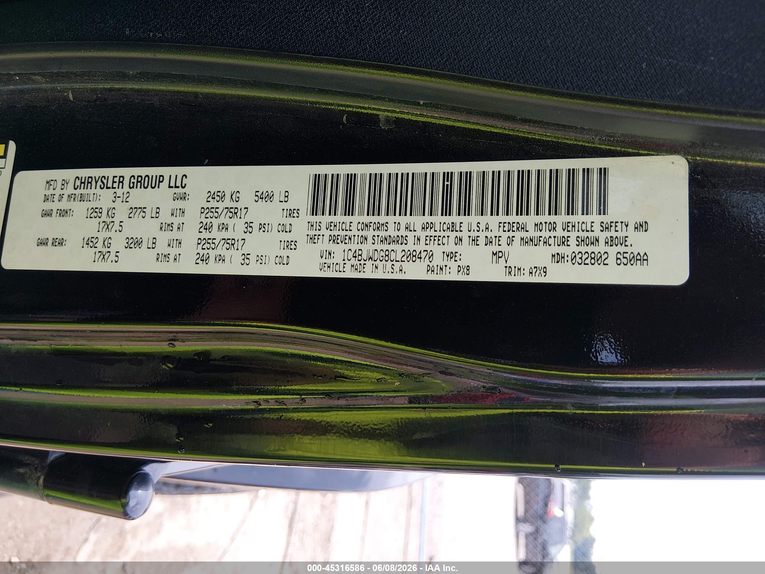 2012 Jeep Wrangler Unlimited Sport Черный vin: 1C4BJWDG8CL208470