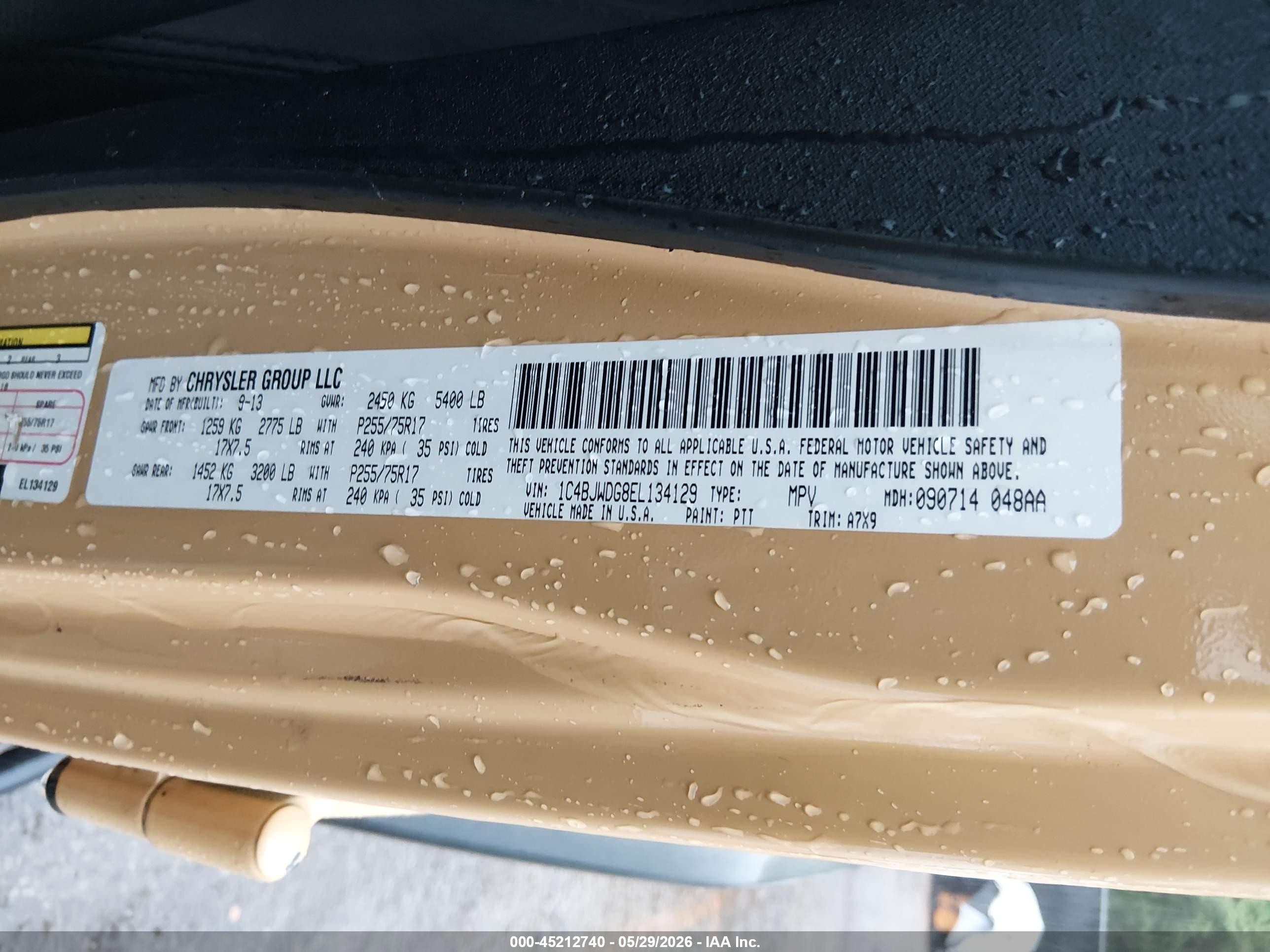 2014 Jeep Wrangler Unlimited Sport Tan vin: 1C4BJWDG8EL134129