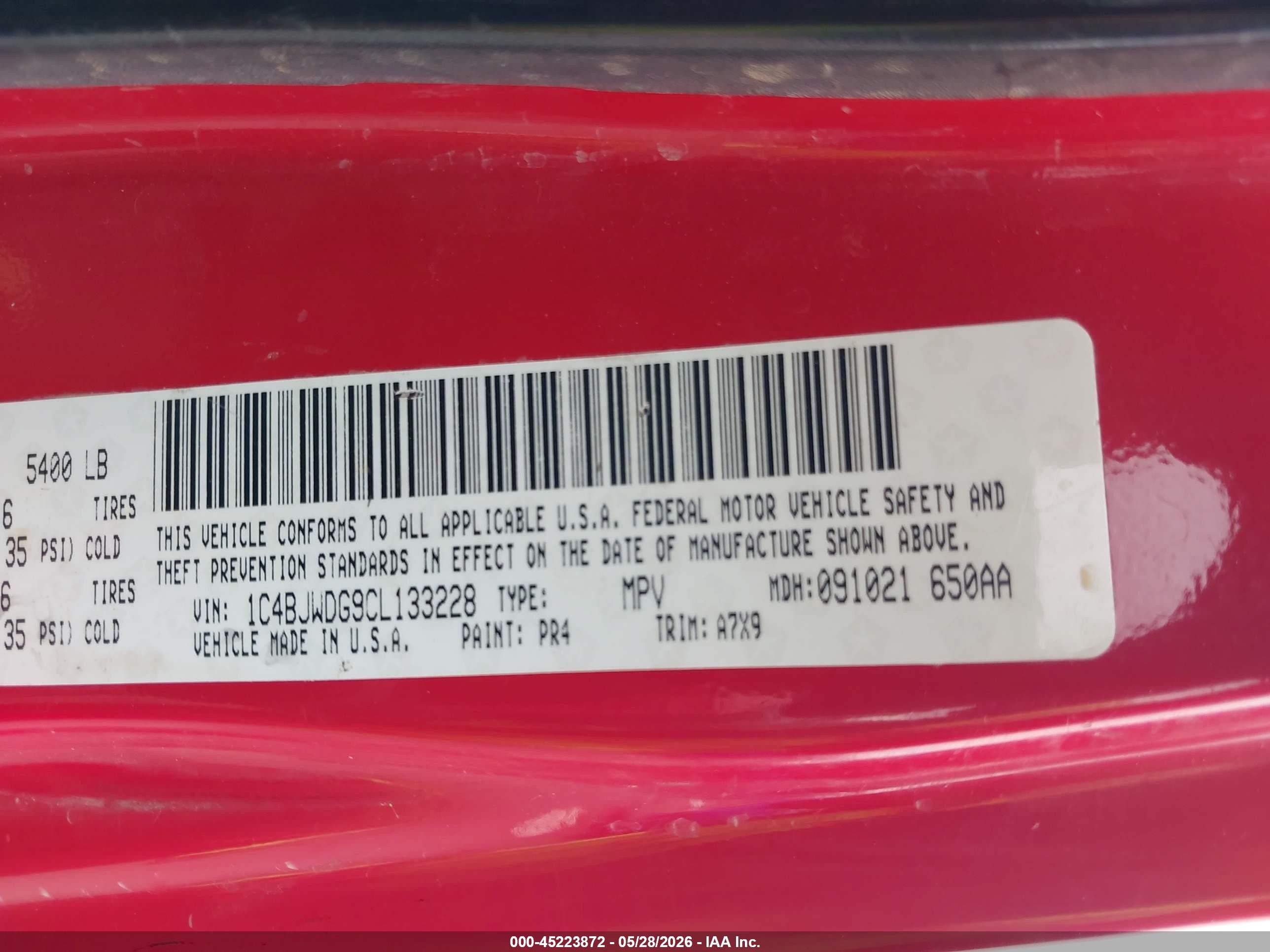2012 Jeep Wrangler Unlimited Sport Red vin: 1C4BJWDG9CL133228