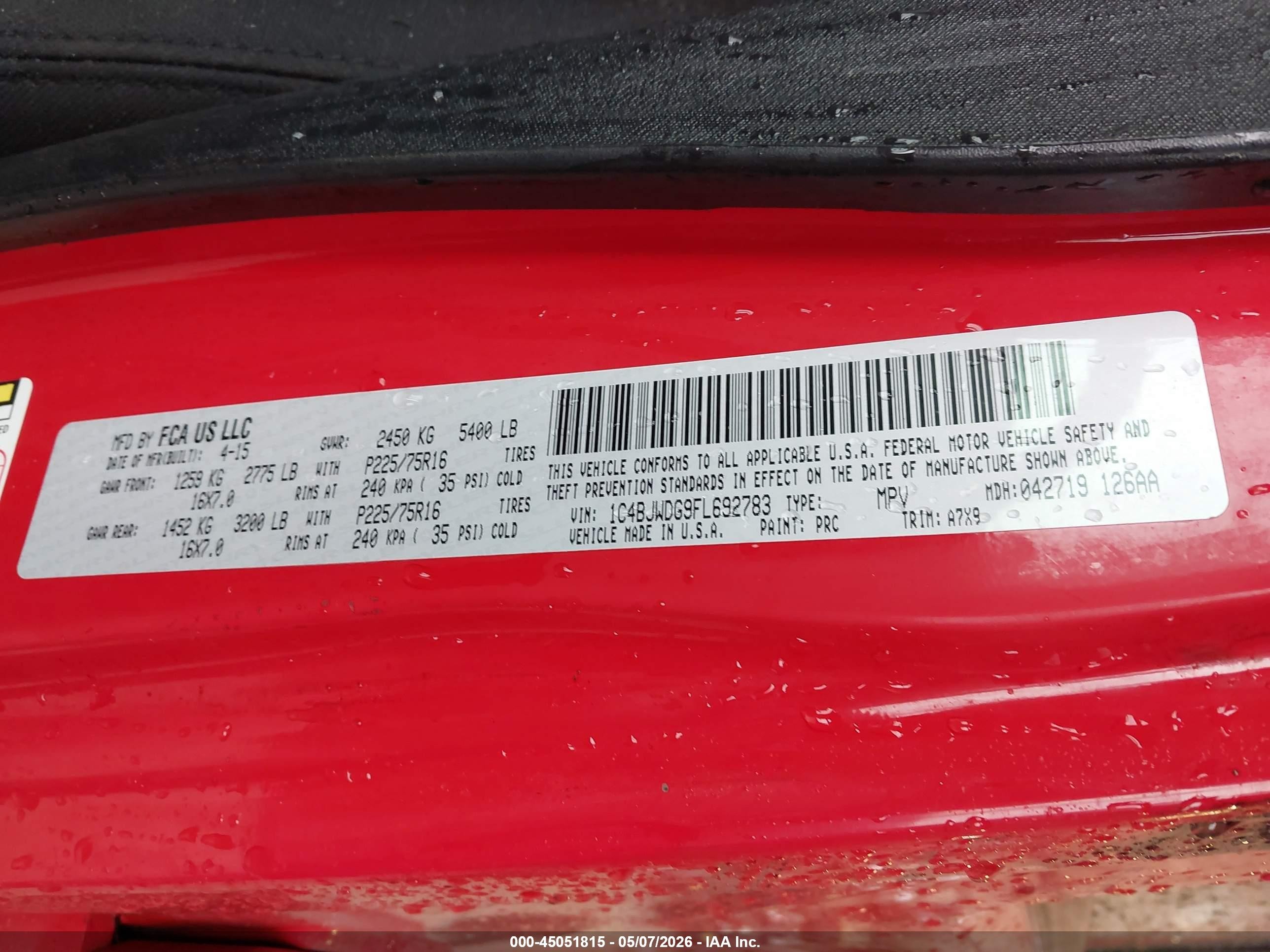 2015 Jeep Wrangler Unlimited Sport Red vin: 1C4BJWDG9FL692783