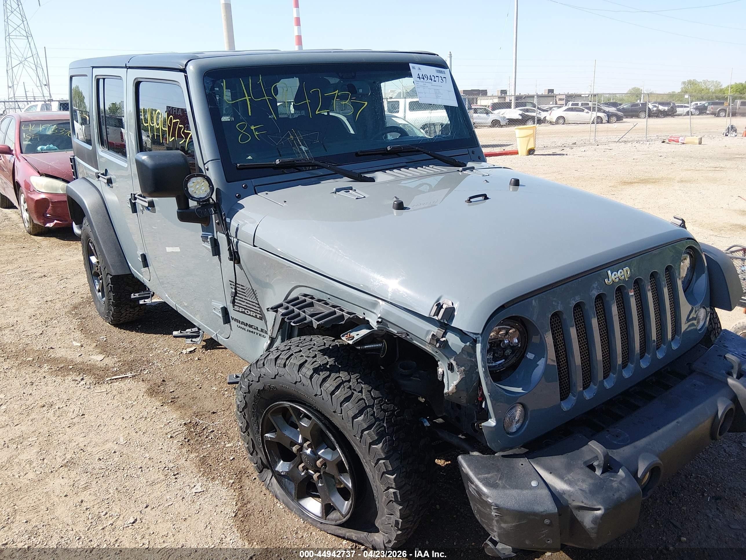 2015 Jeep Wrangler Unlimited Sport Gray vin: 1C4BJWDG9FL773444