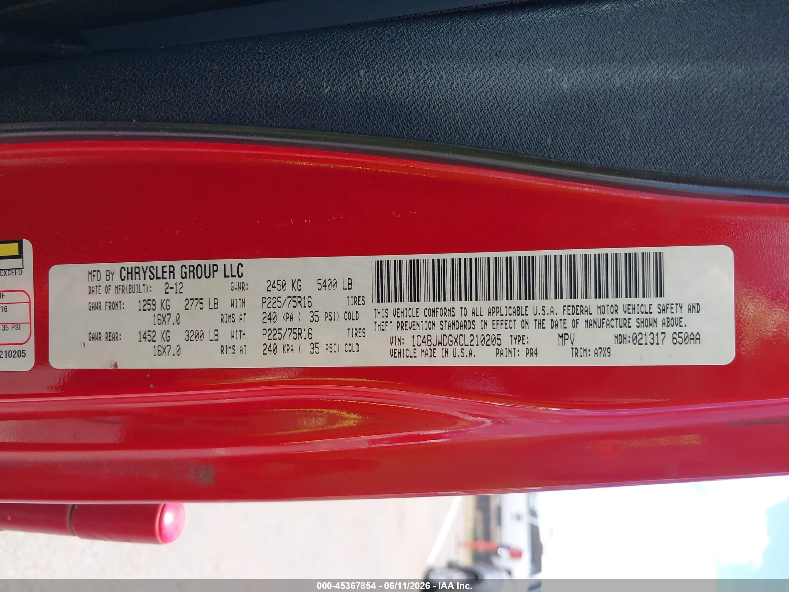 2012 Jeep Wrangler Unlimited Sport Красный vin: 1C4BJWDGXCL210205