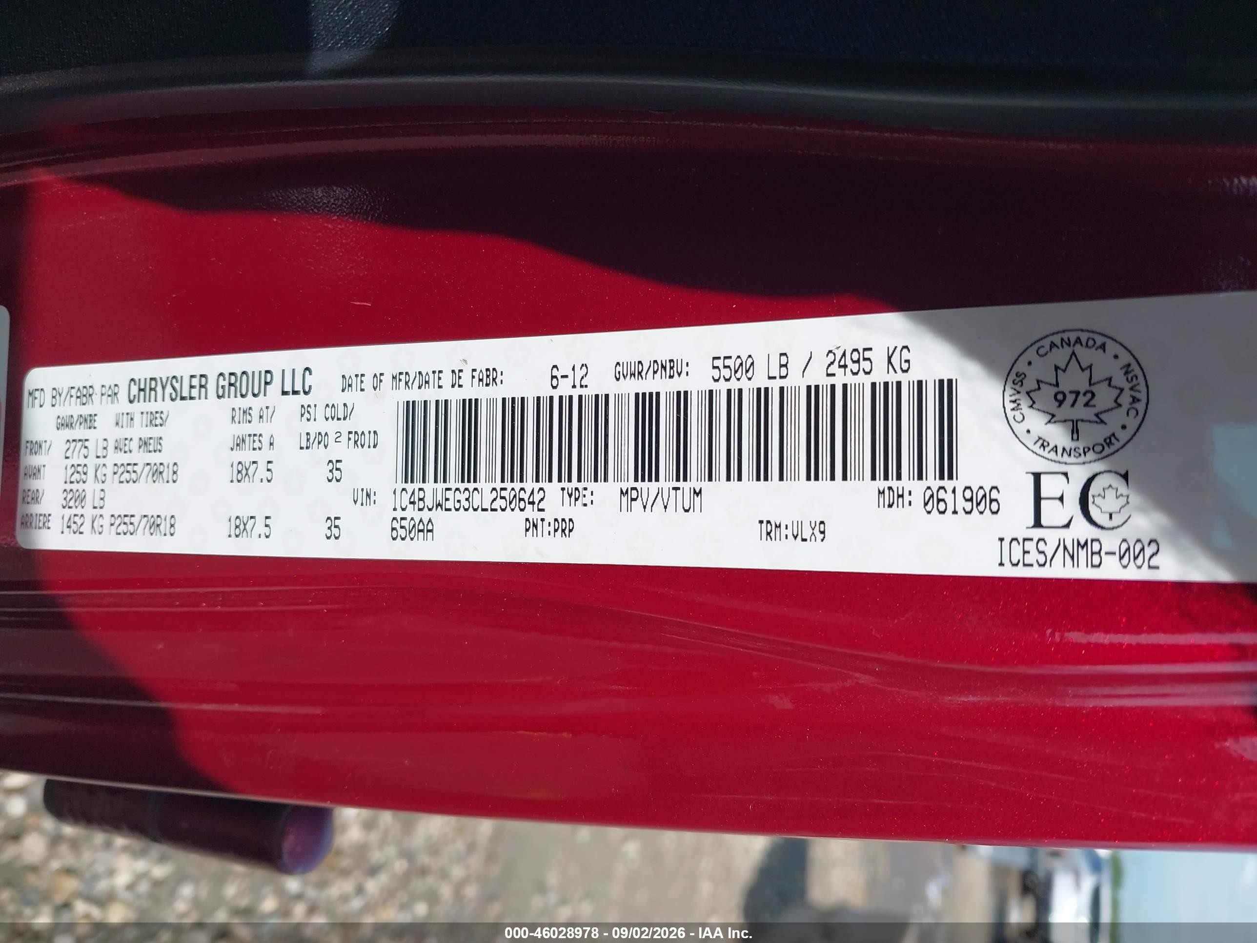 2012 Jeep Wrangler Unlimited Sahara Red vin: 1C4BJWEG3CL250642