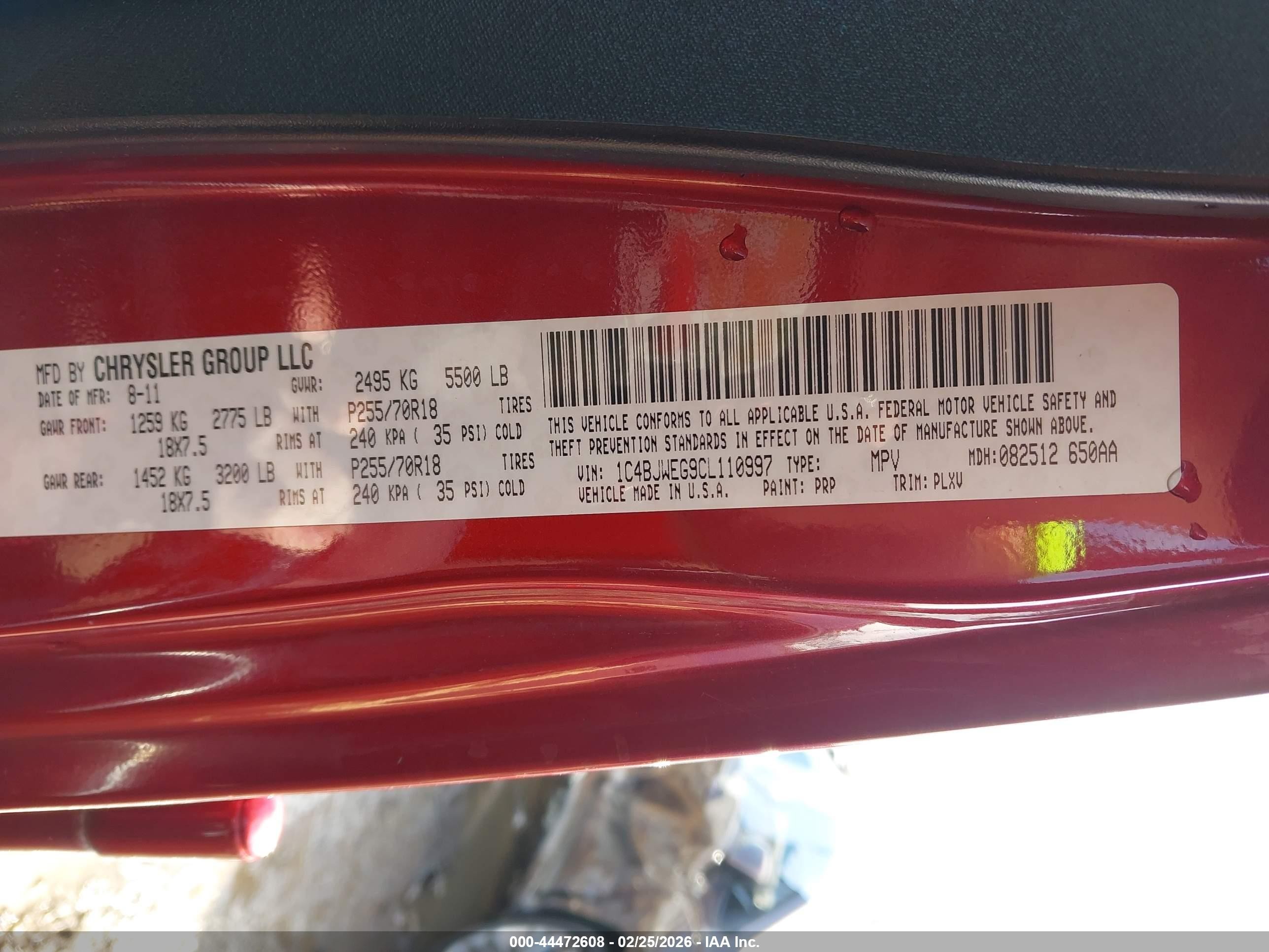 2012 Jeep Wrangler Unlimited Sahara Red vin: 1C4BJWEG9CL110997