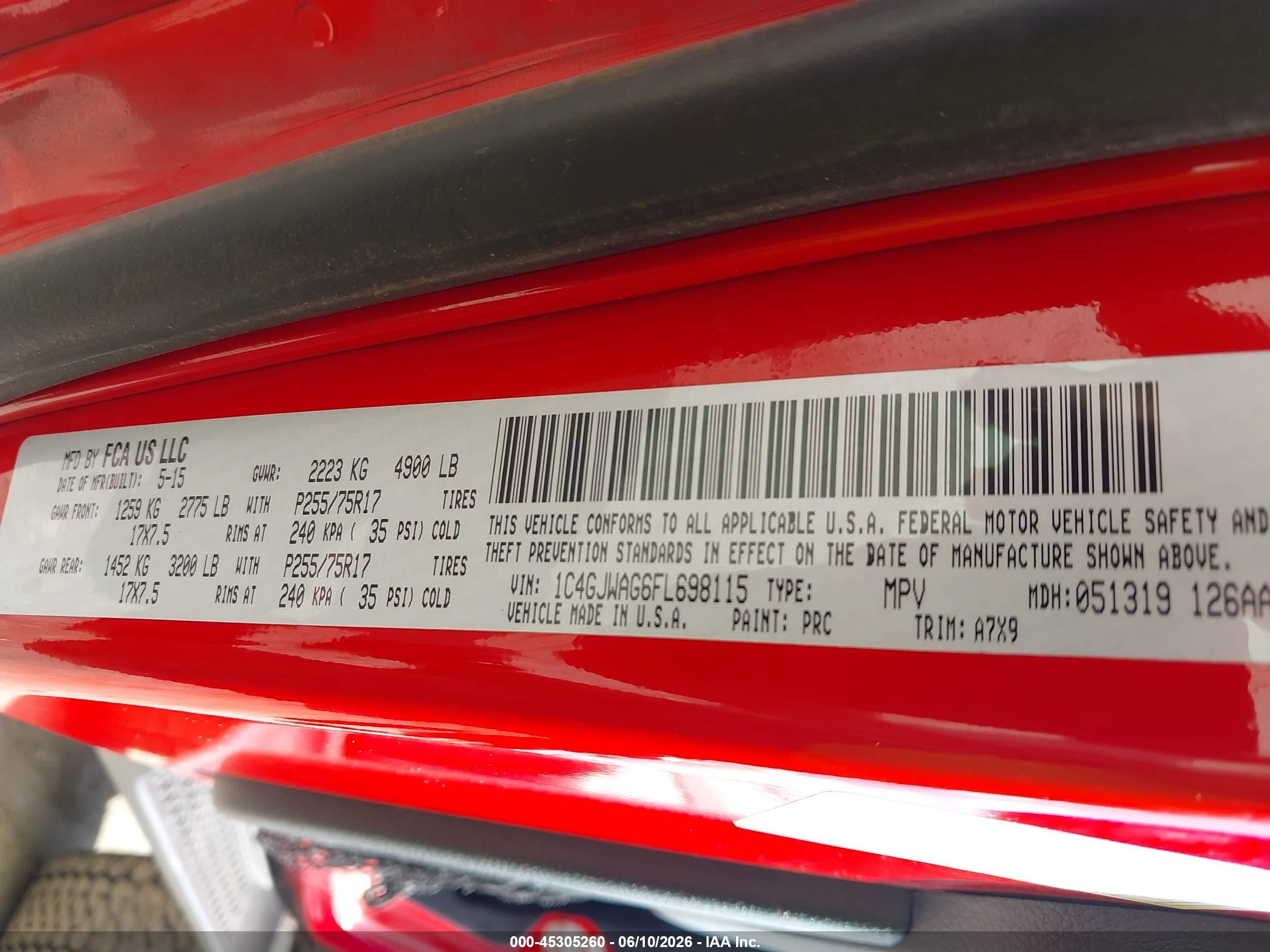 2015 Jeep Wrangler Sport Red vin: 1C4GJWAG6FL698115