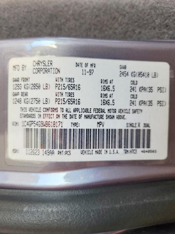 1998 Chrysler Town & Country Lx Gray vin: 1C4GP54G9WB618171
