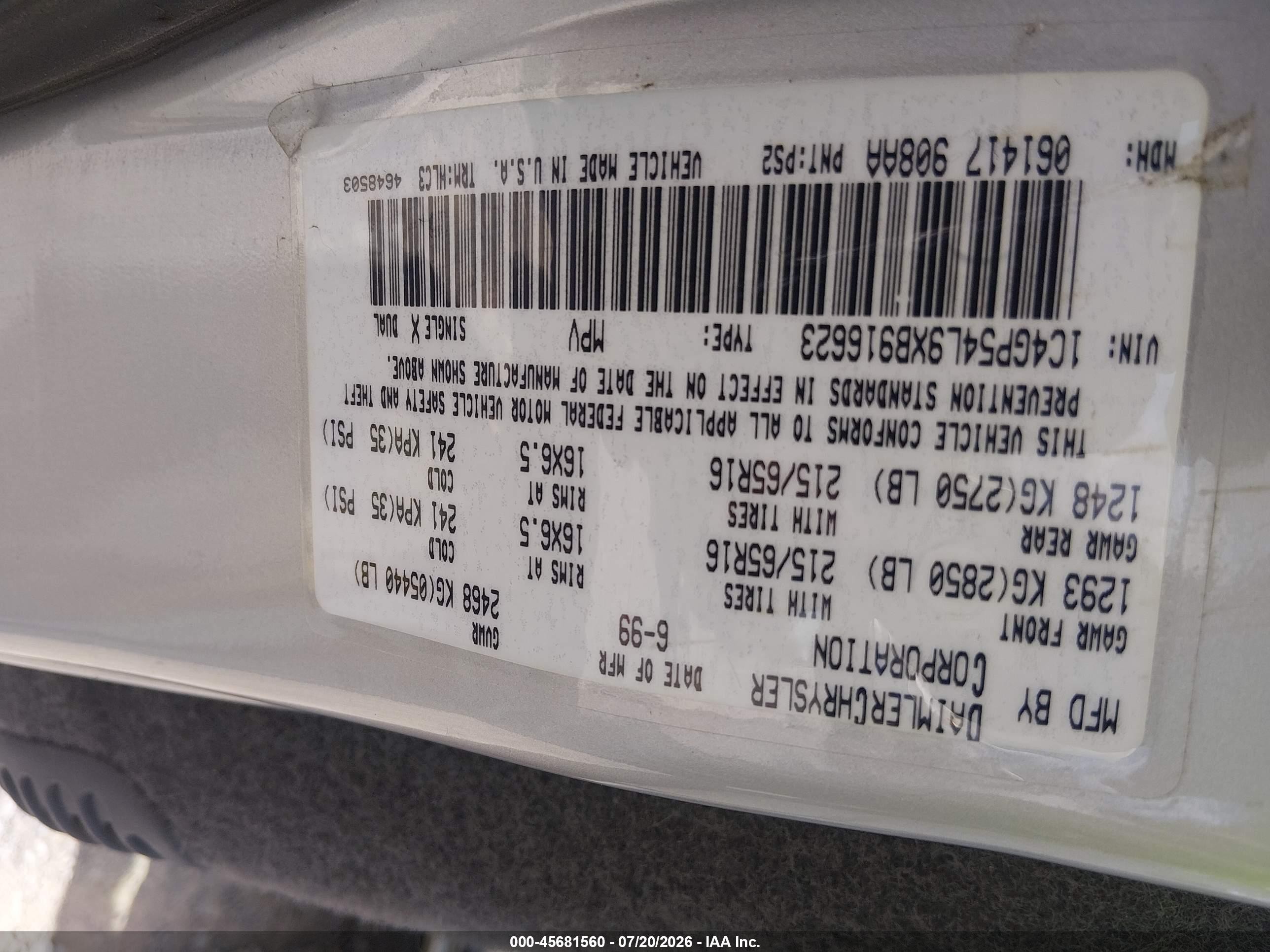 1999 Chrysler Town & Country Lx Gray vin: 1C4GP54L9XB916623